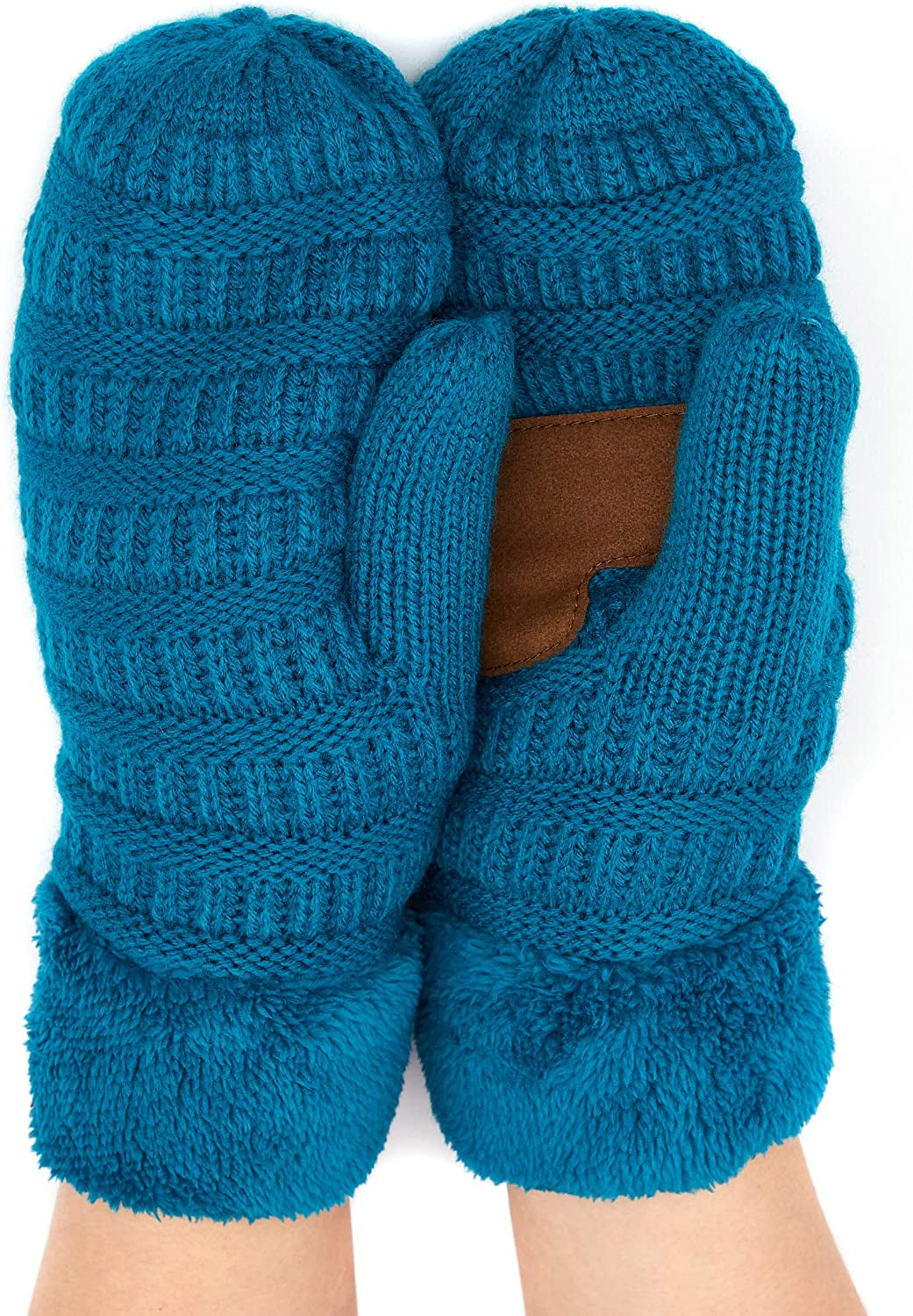 C.C Women Thick Knit Faux Fur Sherpa Fleece Lined Warm Winter Gloves Mittens (CG-36)(MT-008,25,715,816,1816,6245) Apparel & Accessories > Clothing Accessories > Gloves & Mittens C.C Teal -Thick Solid