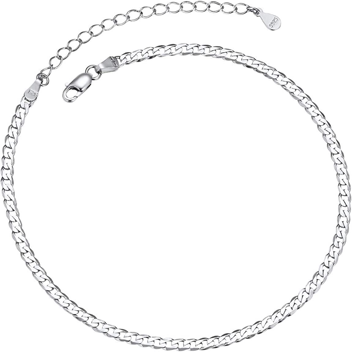 Chainspro Resizable Anklet Chain for Women Men, Figaro/Wheat/Twist Rope/Cuban Foot Bracelet-Strong with Good Clasp-18K Gold Plated(Send Gift Box) Apparel & Accessories > Jewelry > Anklets ChainsPro 04:Silver Cuban-3mm