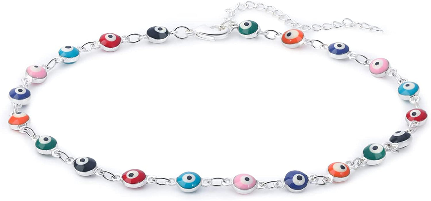 Evil Eye Ankle Bracelet,Evil Eye Anklet,Evil Eye Bracelet,Evil Eye Anklets for Women,Mother'S Day Gift Apparel & Accessories > Jewelry > Anklets DeScount Silver Plated Round Evil Eye Anklet