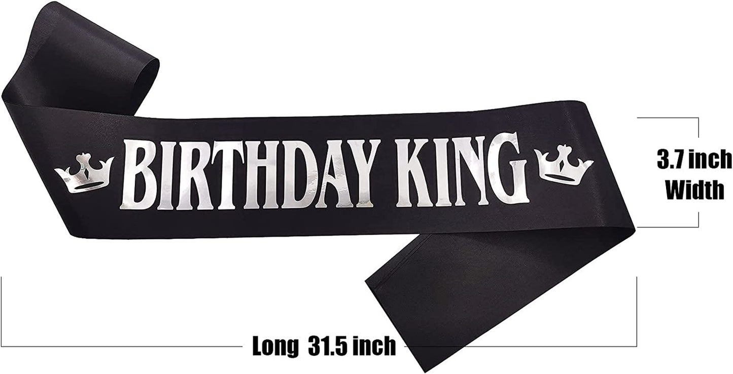 Birthday Gifts for Men,Boy Birthday King Sash Birthday Party Supplies and Decorations (Black-Silver) Apparel & Accessories > Clothing Accessories > Sashes MGJSRNH