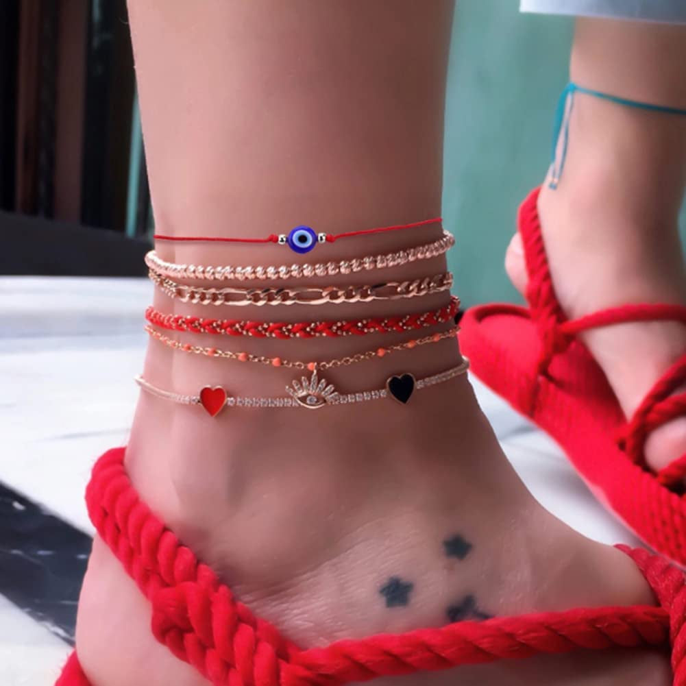 Hand Made 12Pcs Evil Eye Bracelets Pack Bulk Set Women Men Evil Eye Anklet Jewelry Protection Braclet Black Red String Boys&Girls Apparel & Accessories > Jewelry > Anklets SUMMER LOVE