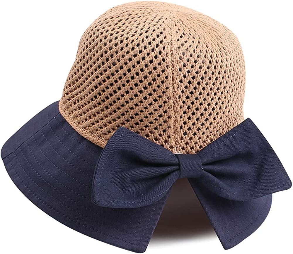Women Wide Brim Hat Hollow Breathable Summer Bucket Hat Bow Lady’S Sun Cap for Travel Apparel & Accessories > Clothing Accessories > Hats Zsedrut Navy