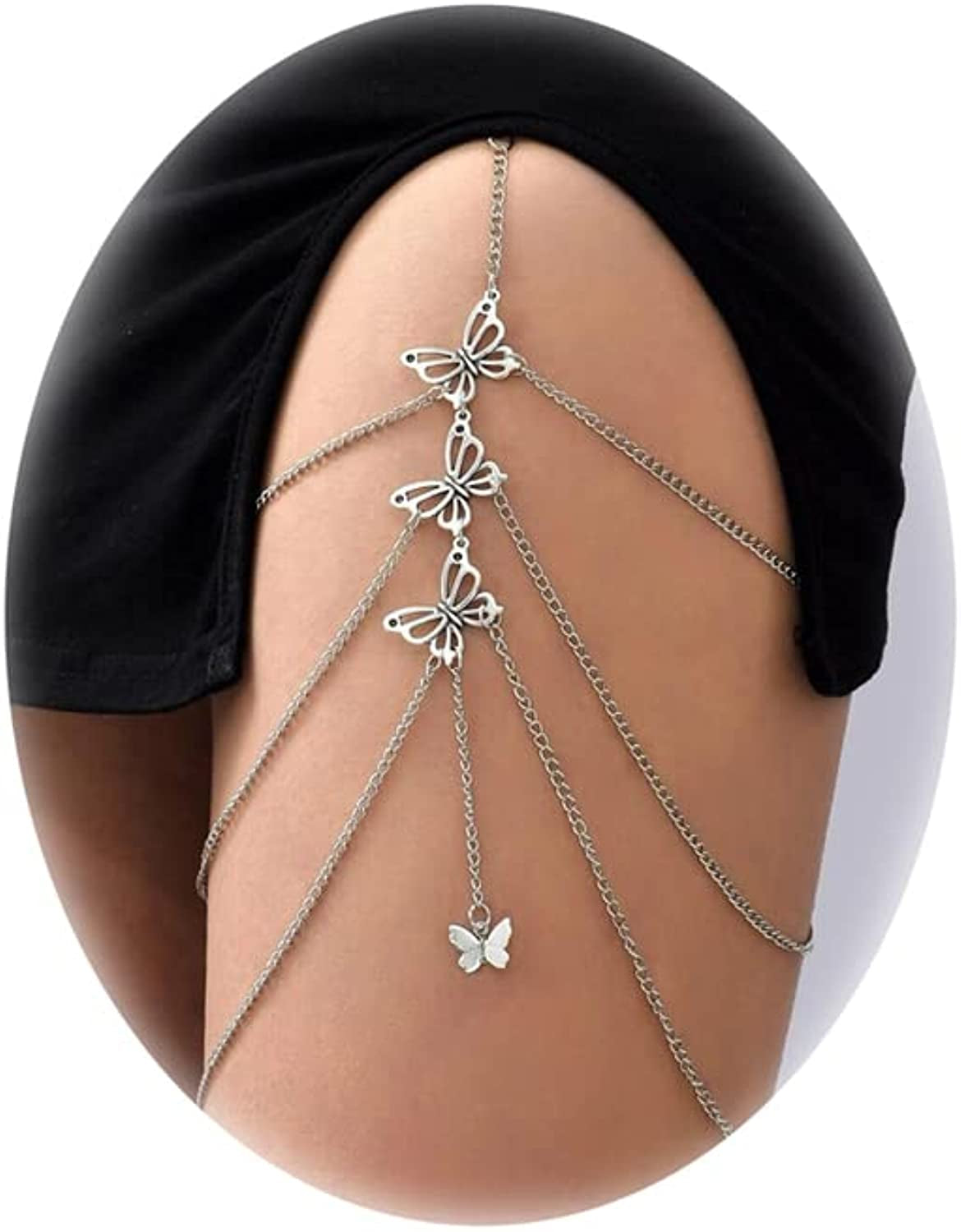 Snake Leg Chain for Women Thigh Chain for Girls Gold Snake Pendant Boho Body Chain for Beach Summer Holiday Apparel & Accessories > Jewelry > Body Jewelry HUASAI Silver Butterfly