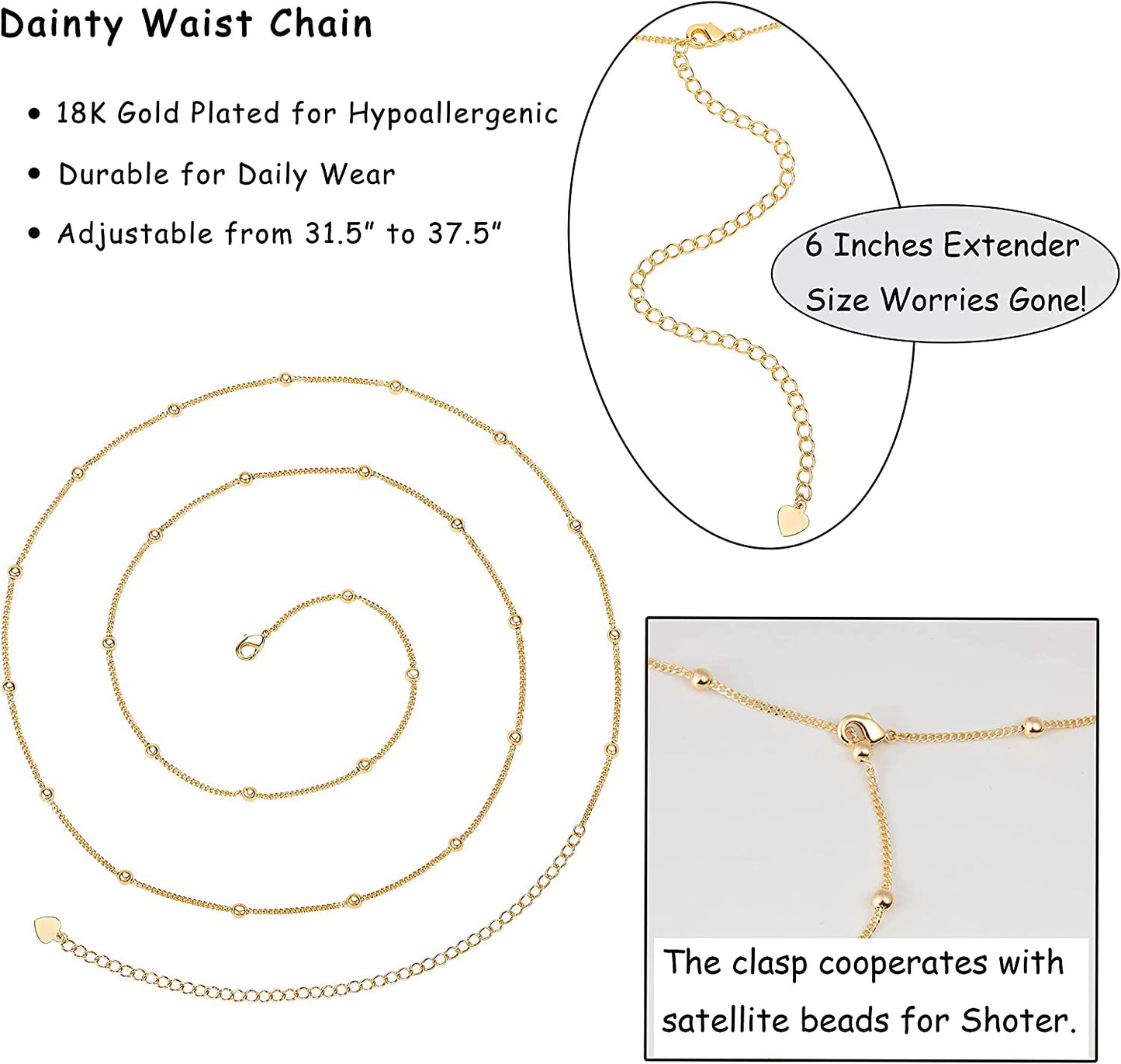 PEARLADA Minimalist Beach Bikini Body Chain 18K Gold Pearl Belly Chain Adjustable Shell Charms Trendy Jewelry Handmade for Women Sexy Waist Chain Apparel & Accessories > Jewelry > Body Jewelry PEARLADA