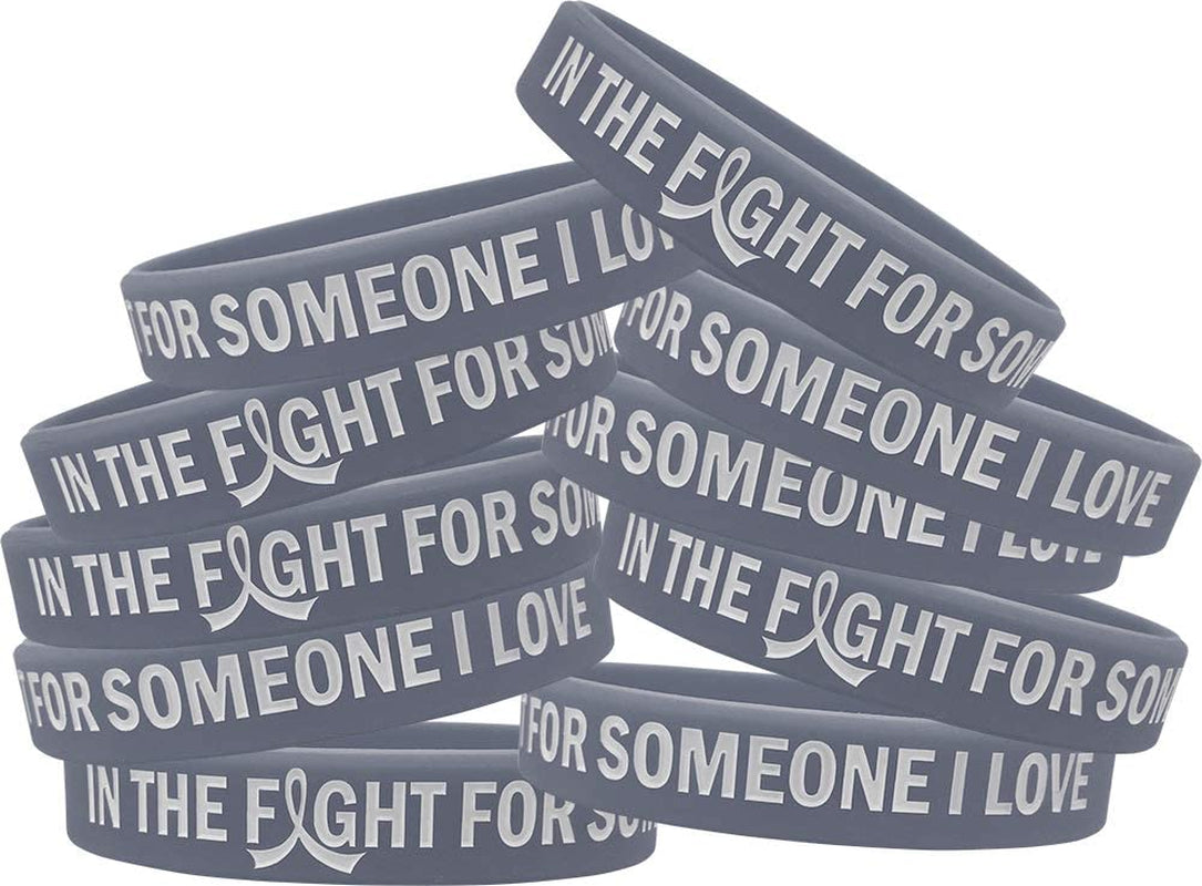 In the Fight for Someone I Love Silicone Wristband Bracelet Premium Quality 10-Pack (Assorted Colors) Apparel & Accessories > Jewelry > Bracelets Fight Like a Girl Grey