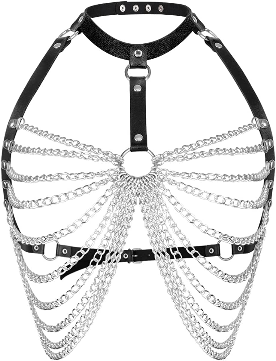 DOTASI Punk Leather Chain Belt Black Layered Body Chain Jewelry Accessory for Women and Girls Apparel & Accessories > Jewelry > Body Jewelry DOTASI Body Chain