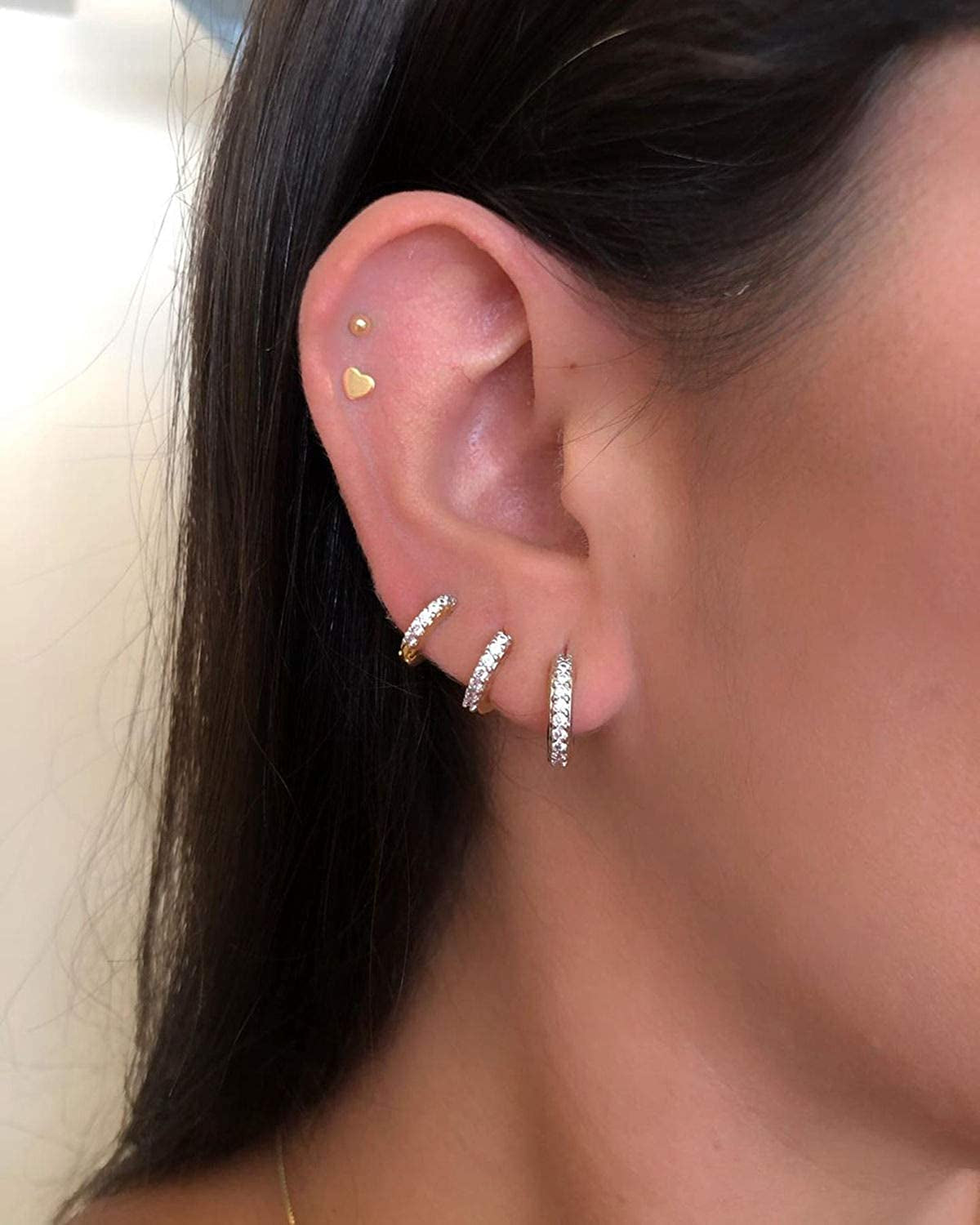 Micuco 3 Pairs Small Hoop Earrings Tiny Cartilage Earrings Cubic Zirconia Cuff Earrings White Gold Huggie Hoop Ear Piercing Earrings for Women 8Mm 10Mm 12Mm Apparel & Accessories > Jewelry > Earrings micuco