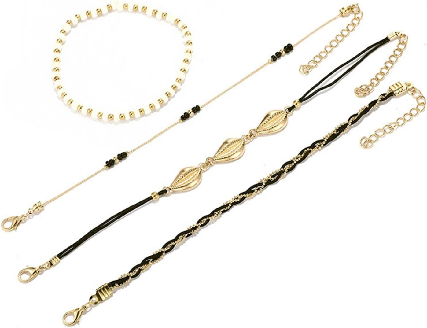 Bohemia Shell Charm Pendant Anklet Set, 4Pcs String Pearl Beaded Gold Ankle Bracelet, Beaded Foot Chain Beach Foot Jewelry Accessories for Women and Teen Girls Apparel & Accessories > Jewelry > Anklets Generic