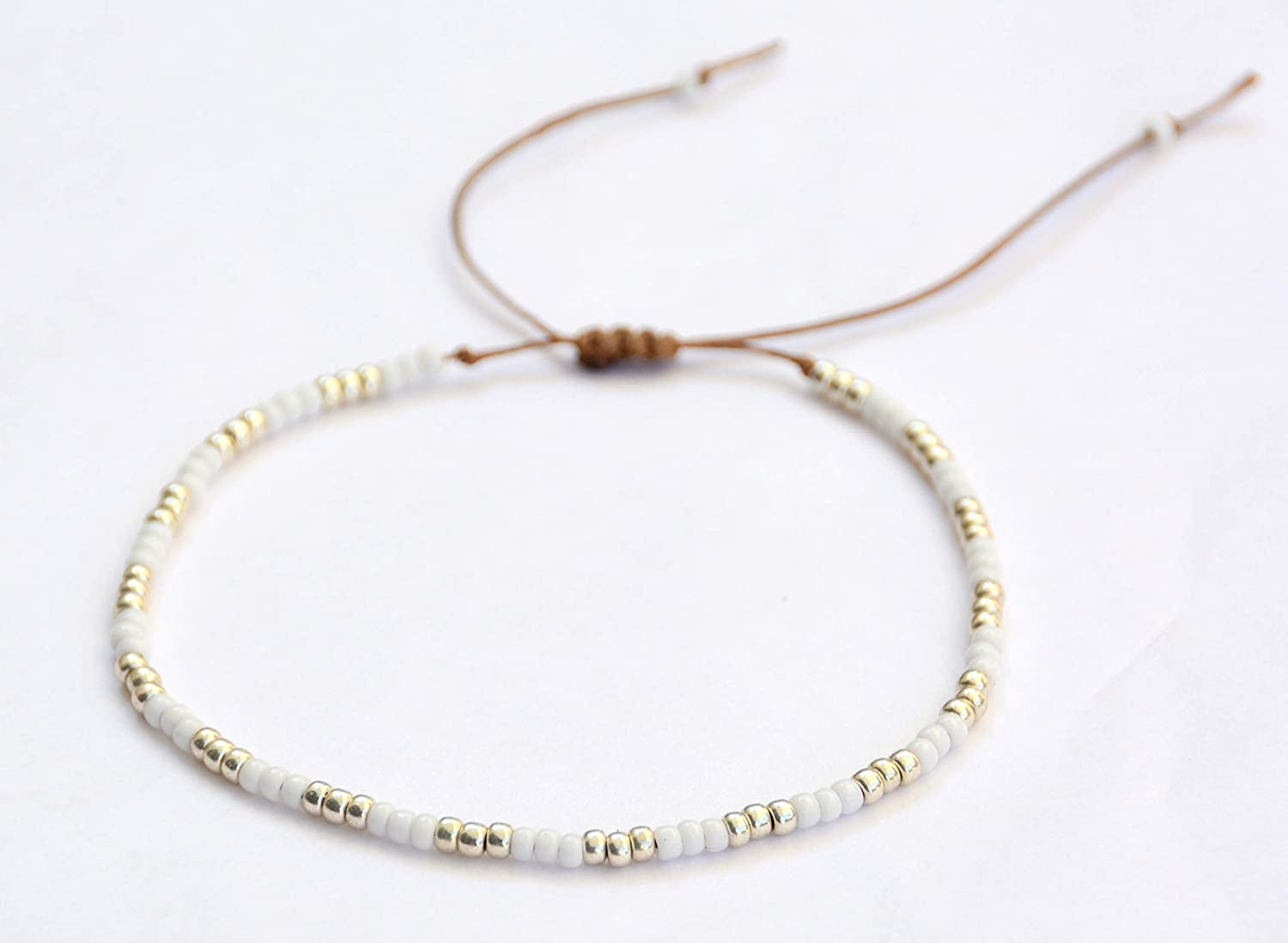 Beaded Anklet for Women, Boho Native American Style, Unique White & Silver Hippie Beach Waterproof Anklet, Handmade by Tribes Apparel & Accessories > Jewelry > Anklets Tribes by Sara K
