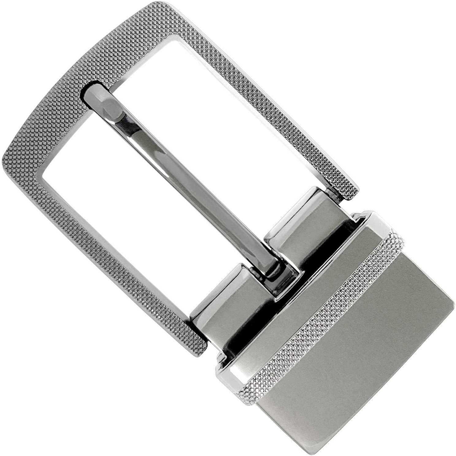 Round Edge Checkered Engraved Polished Reversible Replacement Belt Buckle Z35274R Apparel & Accessories > Clothing Accessories > Belt Buckles Belts.com Silver-screws