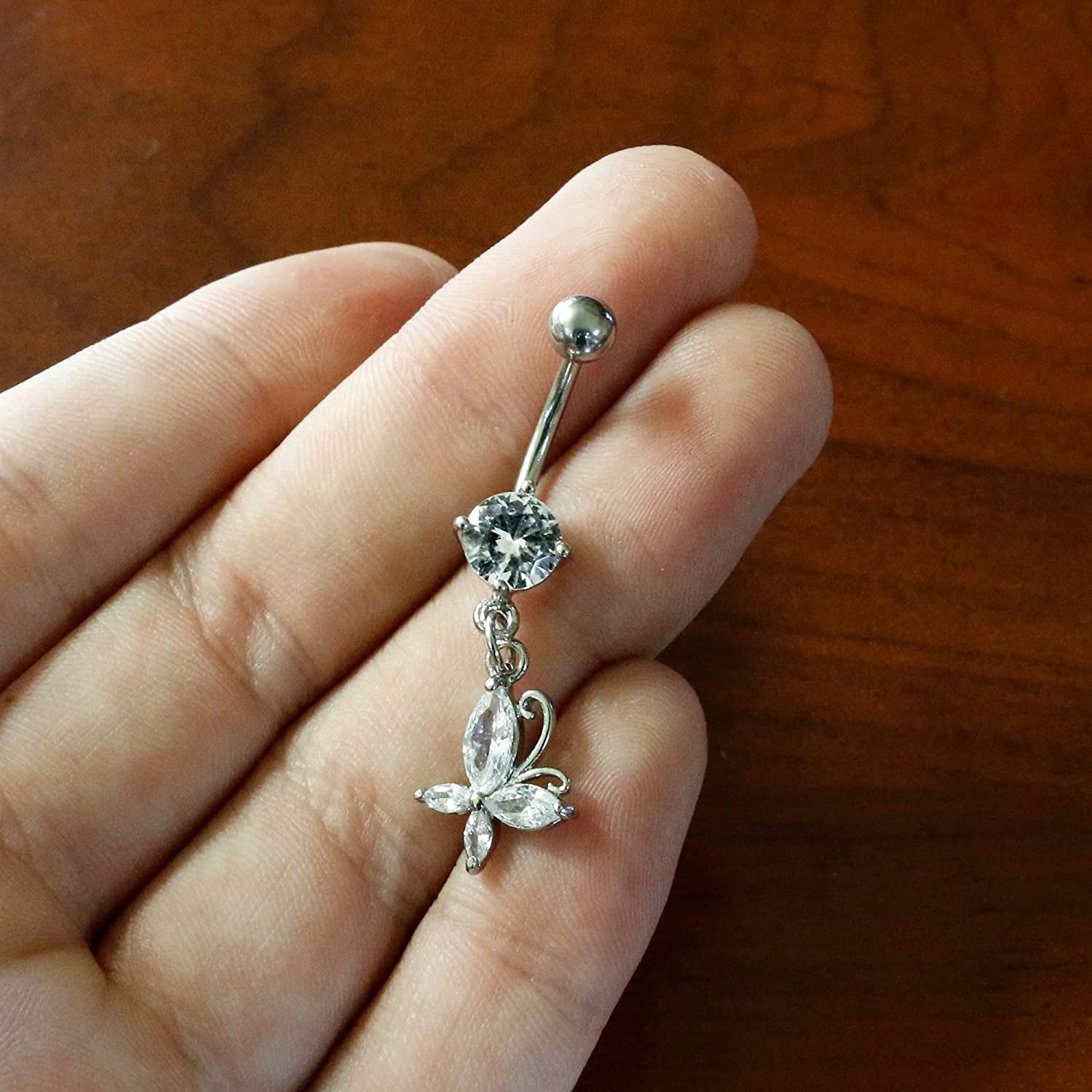 Body Candy Stainless Steel Clear Accent Butterfly Dangle Belly Ring Apparel & Accessories > Jewelry > Body Jewelry Body Candy