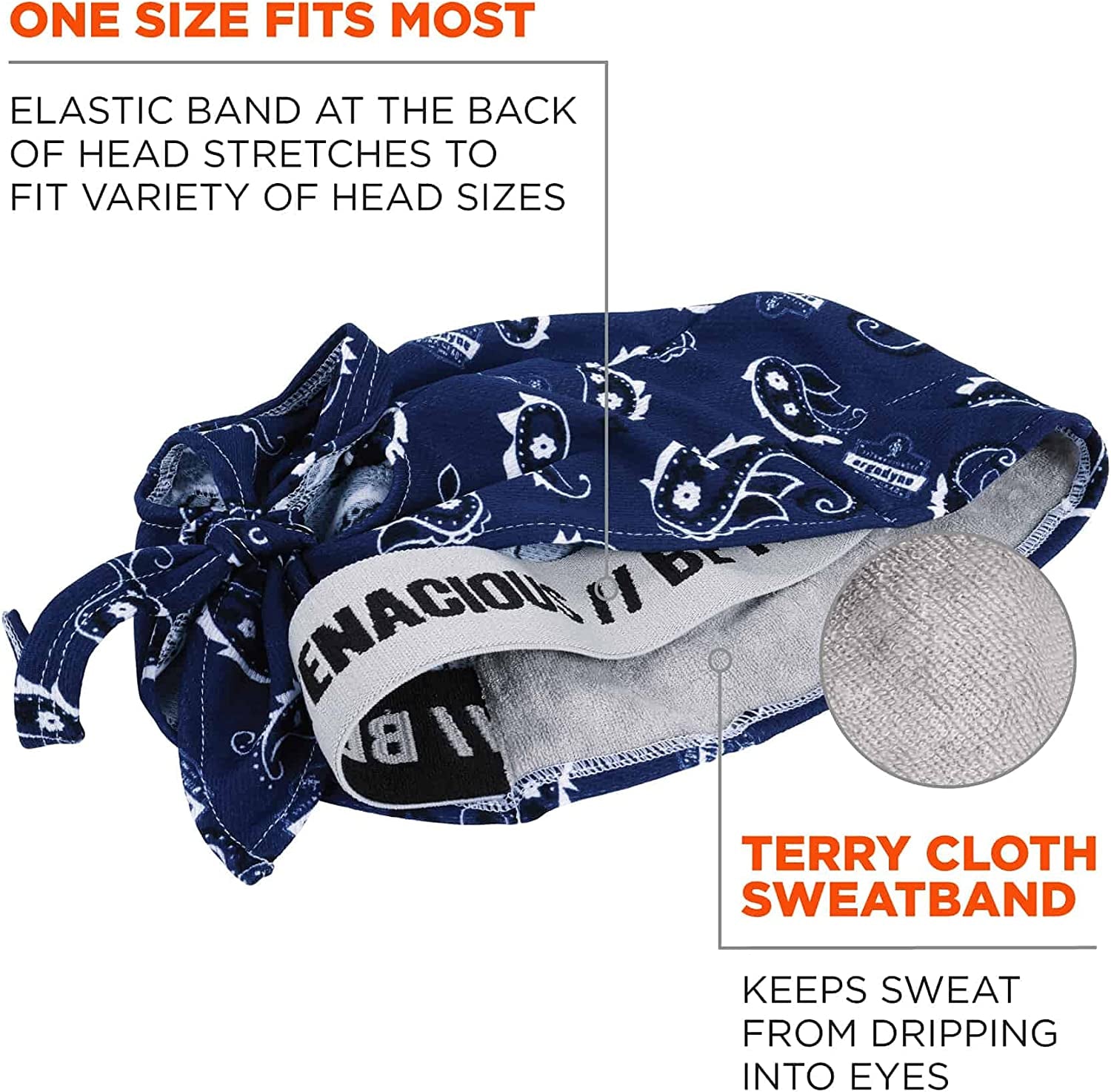 Ergodyne - 12480 Chill Its 6615 Dew Rag, Lined with Terry Cloth Sweatband, Sweat Wicking, Navy Western Apparel & Accessories > Clothing Accessories > Bandanas & Headties Ergodyne