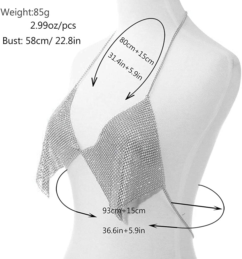 Jeweky Crystal Bra Chain Silver Sparkly Crop Top Body Chains Sexy Beach Nightclub Rave Bikini Chest Accessories Jewelry for Women and Girls Apparel & Accessories > Jewelry > Body Jewelry Artist Unknown