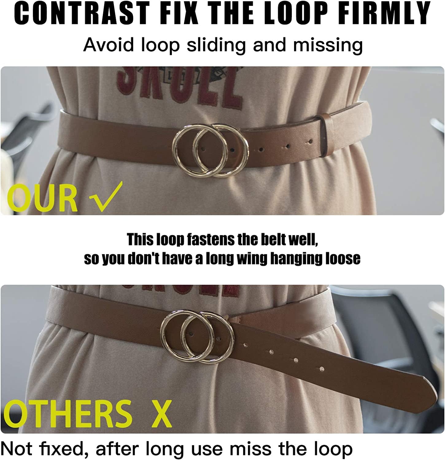 Women Leather Belt for Jeans Dress Waist Belts with Double Ring Buckle by LOKLIK Apparel & Accessories > Clothing Accessories > Belts LOKLIK