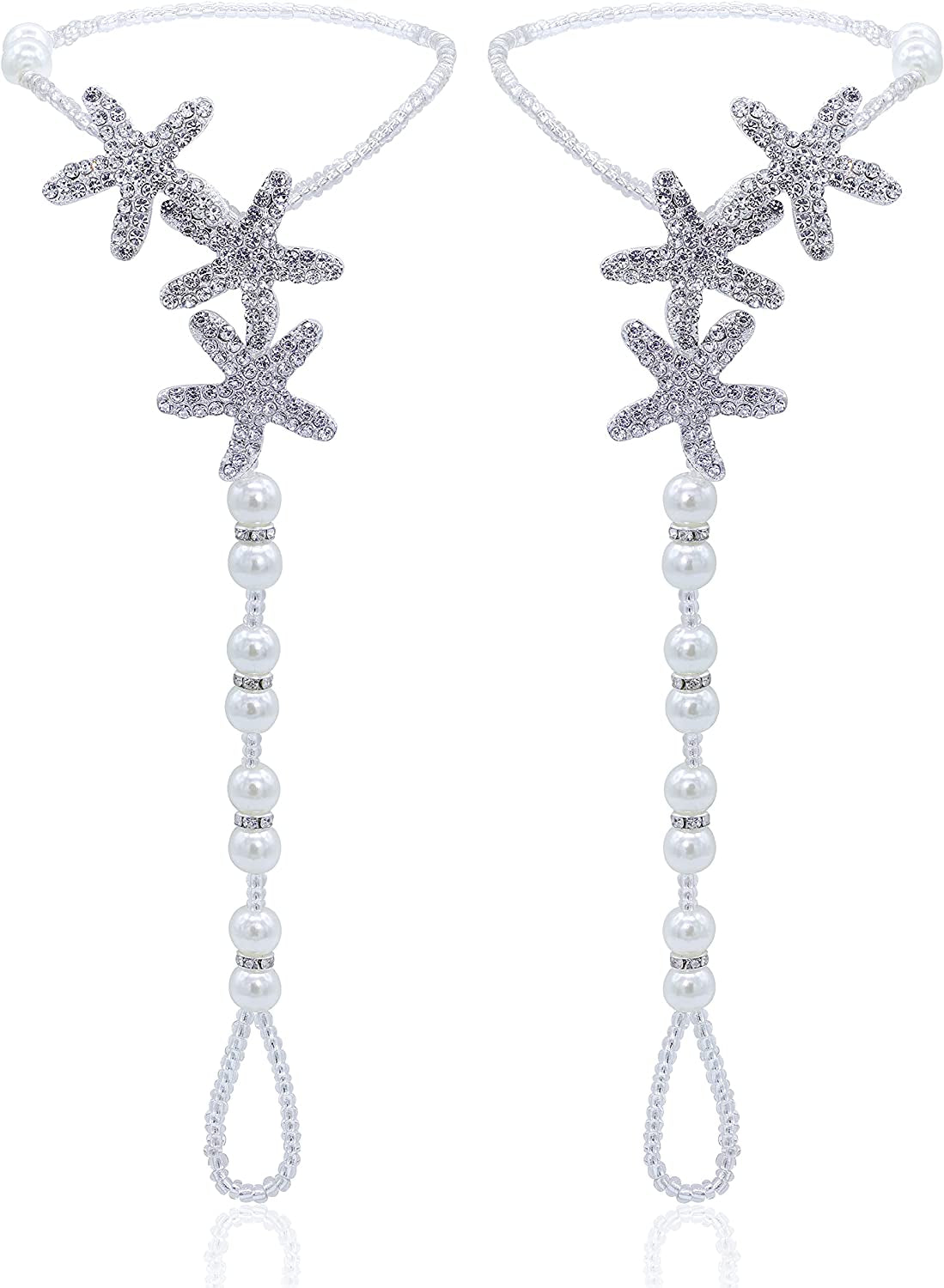 Bellady 2Pcs Pearl Ankle Chain Barefoot Sandals with Starfish Beach Wedding Foot Jewelry Apparel & Accessories > Jewelry > Anklets Bellady White_Style 4