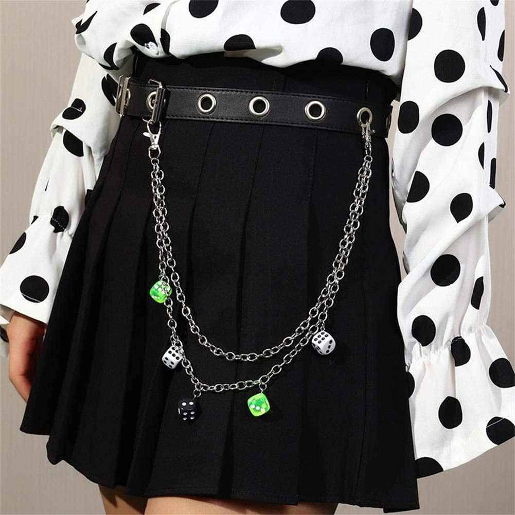 Punk Mushroom Dice Gummy Bear Pendant Pocket Wallet Chain Silver Color Butterfly Dinosaur Jean Pants Belt Chains Hip Hop Thorn Waist Belly Body Chain for Women Girls Jewelry(Dice) Apparel & Accessories > Jewelry > Body Jewelry U ONE