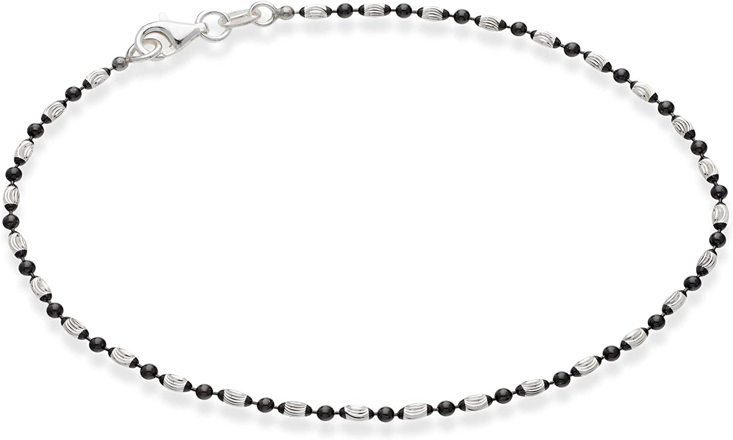 Miabella 925 Sterling Silver Diamond-Cut Oval and round Bead Ball Chain Anklet Ankle Bracelet for Women Teen Girls, Made in Italy Apparel & Accessories > Jewelry > Anklets Miabella black-rhodium-silver Length 10 Inches (Medium)