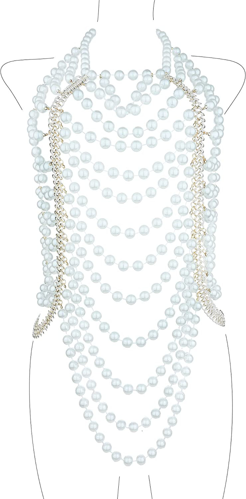 LORYP Pearl Body Chain Necklace for Women - Adjustable Size Pearl Shoulder Chains Fashion Colorfast Pearl Body Chain Jewelry Apparel & Accessories > Jewelry > Body Jewelry LORYP Pearl White-K