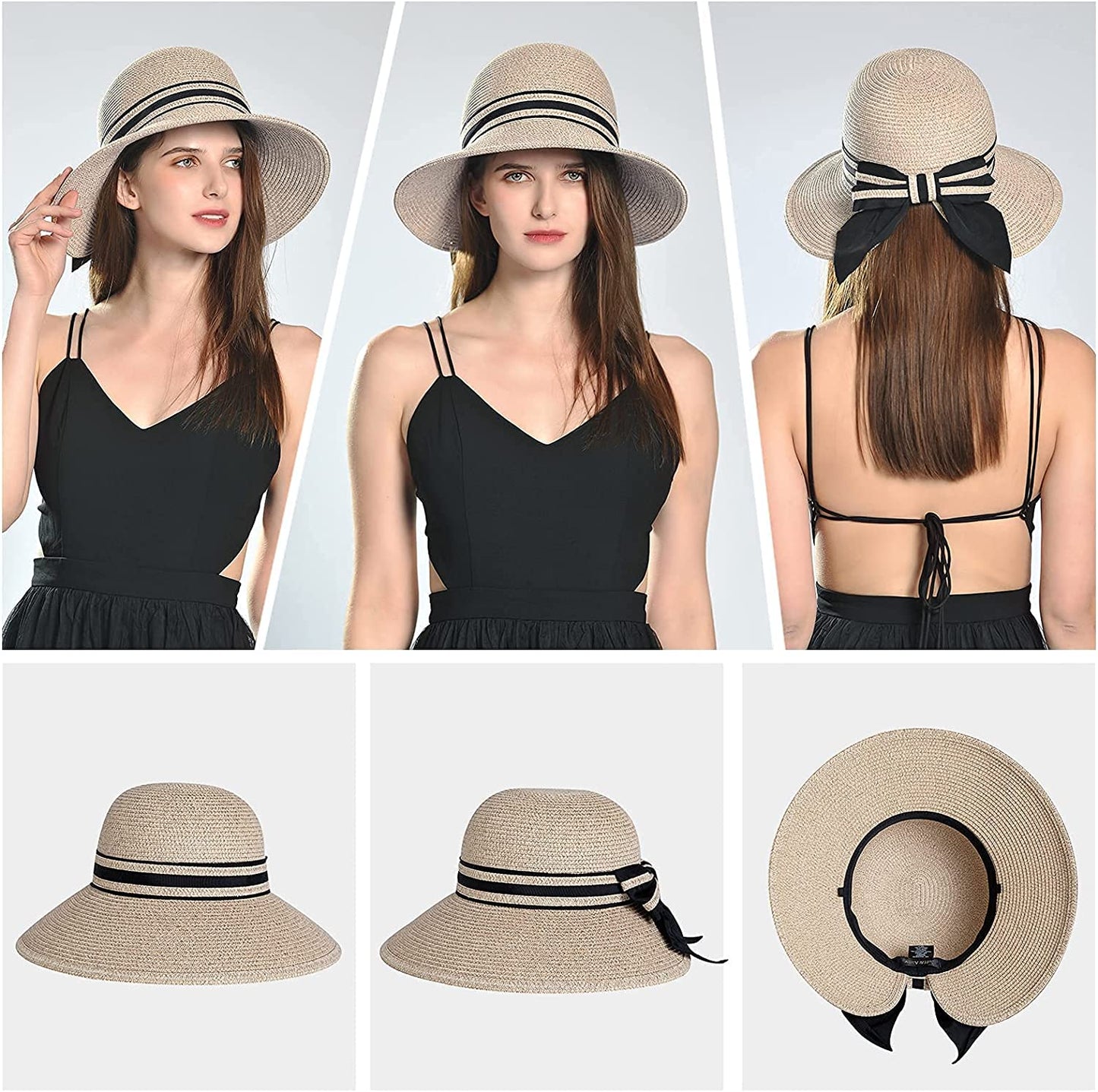 Comhats Womens Floppy Summer Sun Beach Straw Hat UPF50 Foldable Wide Brim 55-60Cm Apparel & Accessories > Clothing Accessories > Hats Comhats