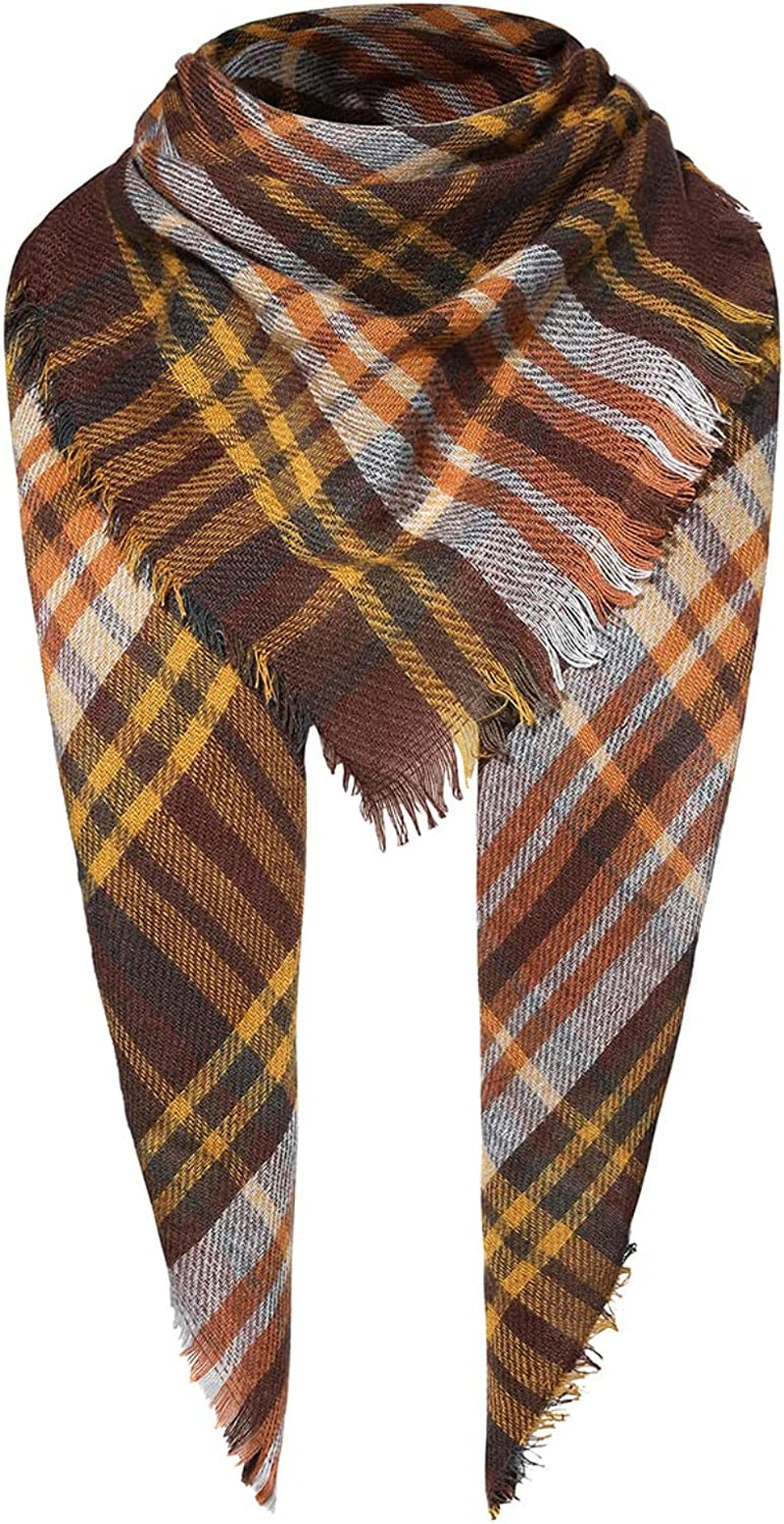 Century Star Women'S Stylish Warm Tassels Soft Plaid Tartan Scarf Winter Large Blanket Wrap Shawl Apparel & Accessories > Clothing Accessories > Scarves & Shawls Century Star Z Triangle Coffee One Size