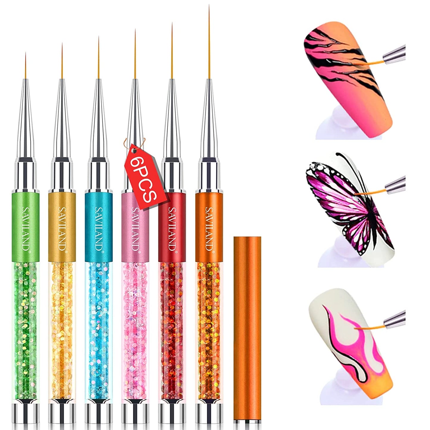 Saviland Nail Art Brushes Set - 6Pcs Double-End Nail Art Brushes Kit Professional Nail Art Tools Kit with Painting Dotting Line Pen for Gel Polish Nail Design Nail Carving French Nails Health & Beauty > Personal Care > Cosmetics > Cosmetic Tools > Nail Tools SAVILAND A1-6 Pieces Nail Art Liner Brushes