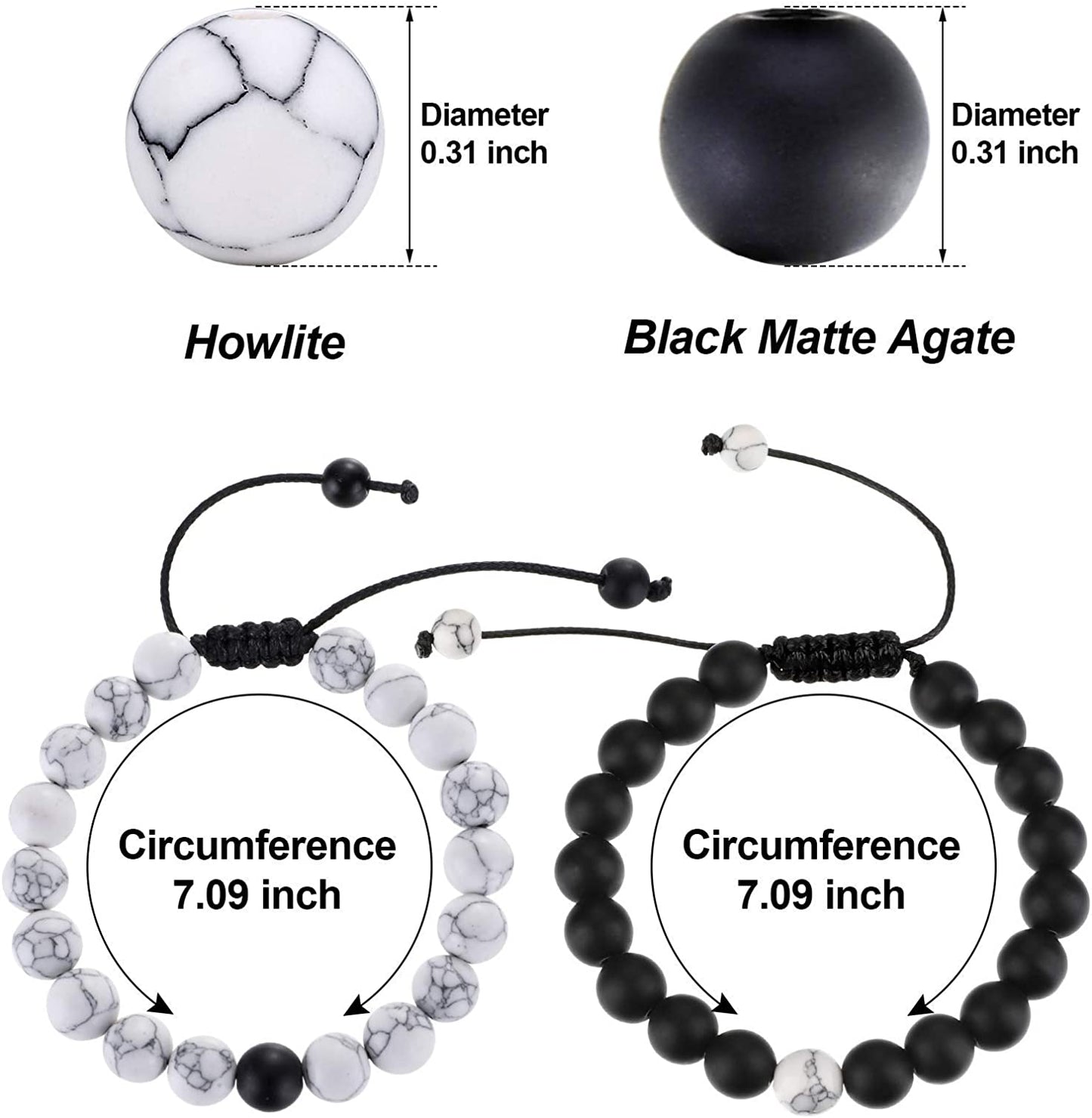BBTO Howlite Bracelet Black Matte Agate Bracelet Couples Bracelet Distance Bracelet Energy Beads Bracelet for Valentine'S Day Gift Apparel & Accessories > Jewelry > Bracelets BBTO