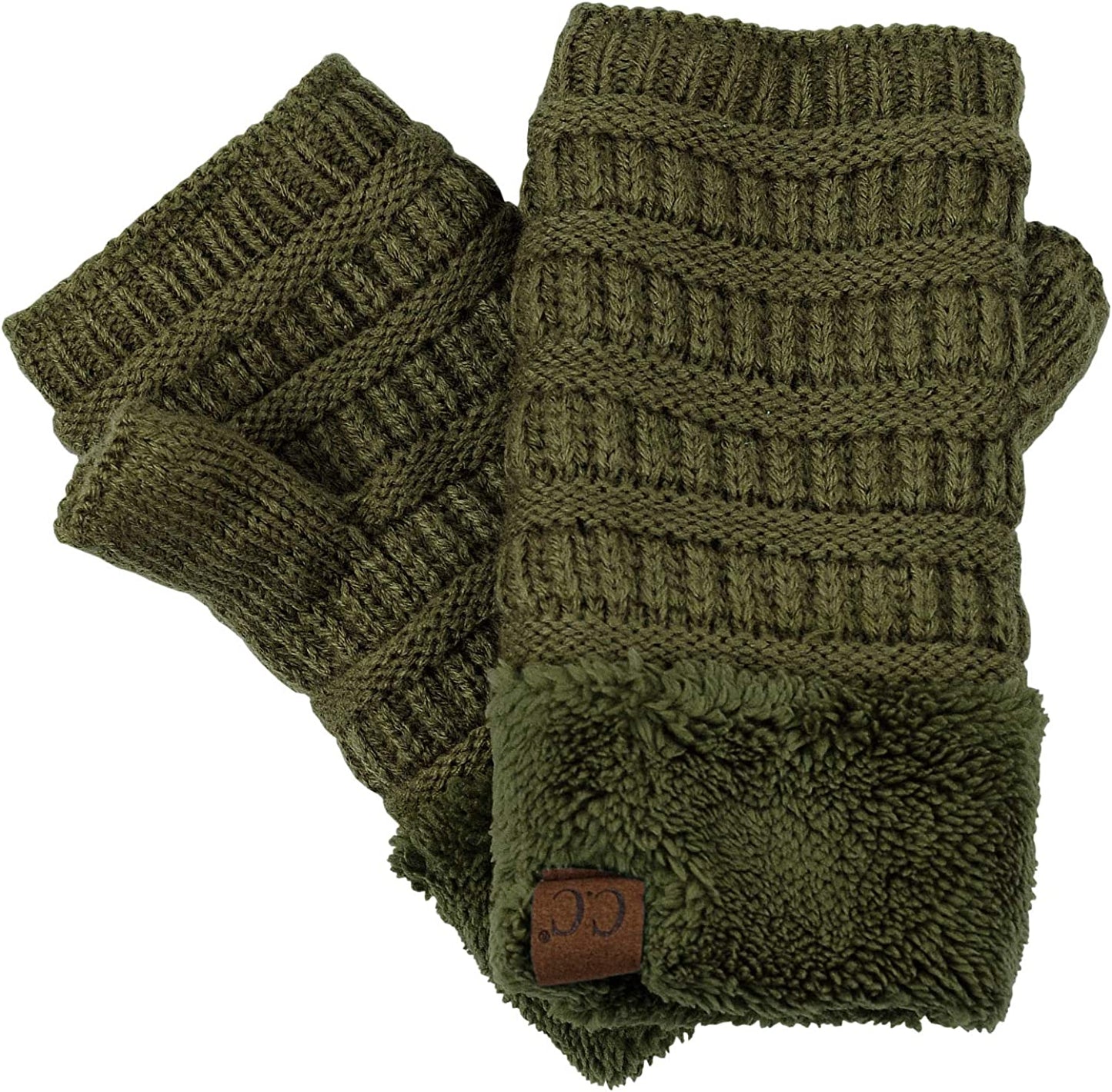 C.C Women'S Warm Knit Fingerless Half Finger Fleece Lined Winter Gloves Apparel & Accessories > Clothing Accessories > Gloves & Mittens C.C New Olive