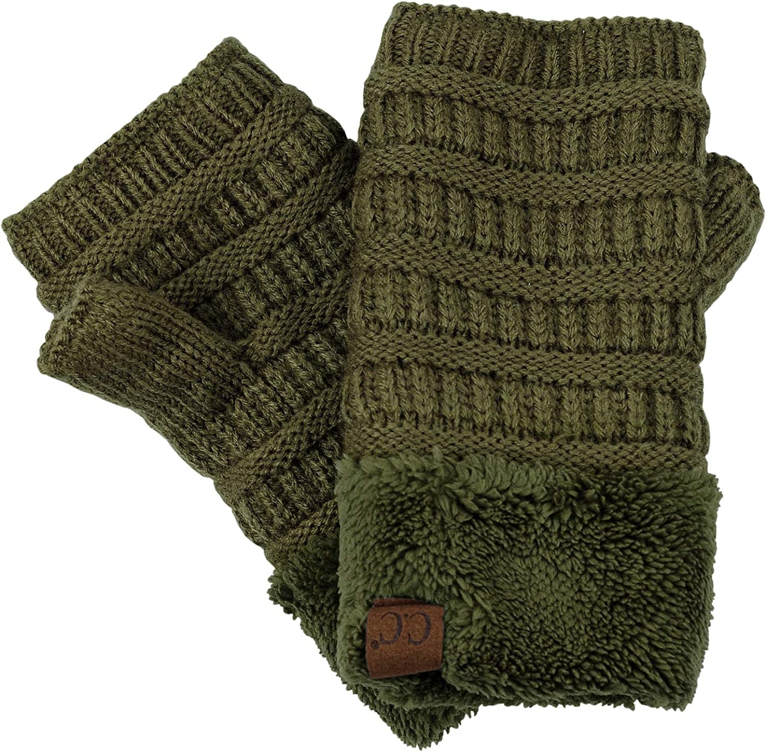 C.C Women'S Warm Knit Fingerless Half Finger Fleece Lined Winter Gloves Apparel & Accessories > Clothing Accessories > Gloves & Mittens C.C New Olive