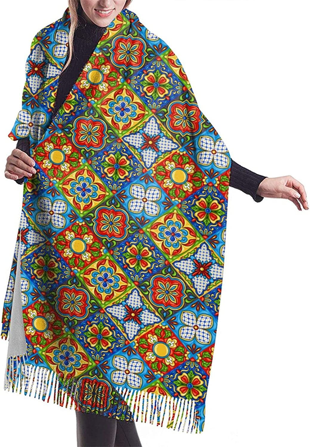 Women'S Fashion Scarves Dalmatian Print Comfortable Long Shawl Winter Soft Thick Warm Scarf Apparel & Accessories > Clothing Accessories > Scarves & Shawls PAVQWEJ Mexican Talavera Ceramic Tile One Size
