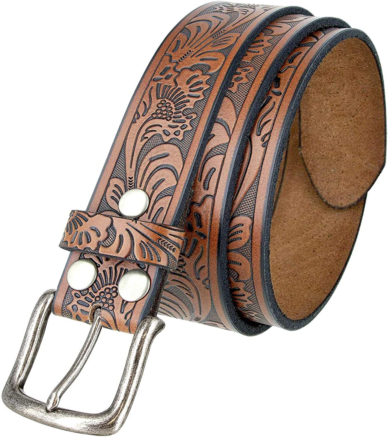 Western Floral Engraved Embossed Tooled Genuine Leather Belt Strap or Belt 1-1/2"(38Mm) Wide, Multi-Style Options Apparel & Accessories > Clothing Accessories > Belts Belts.com Type Cx160 Brown 34