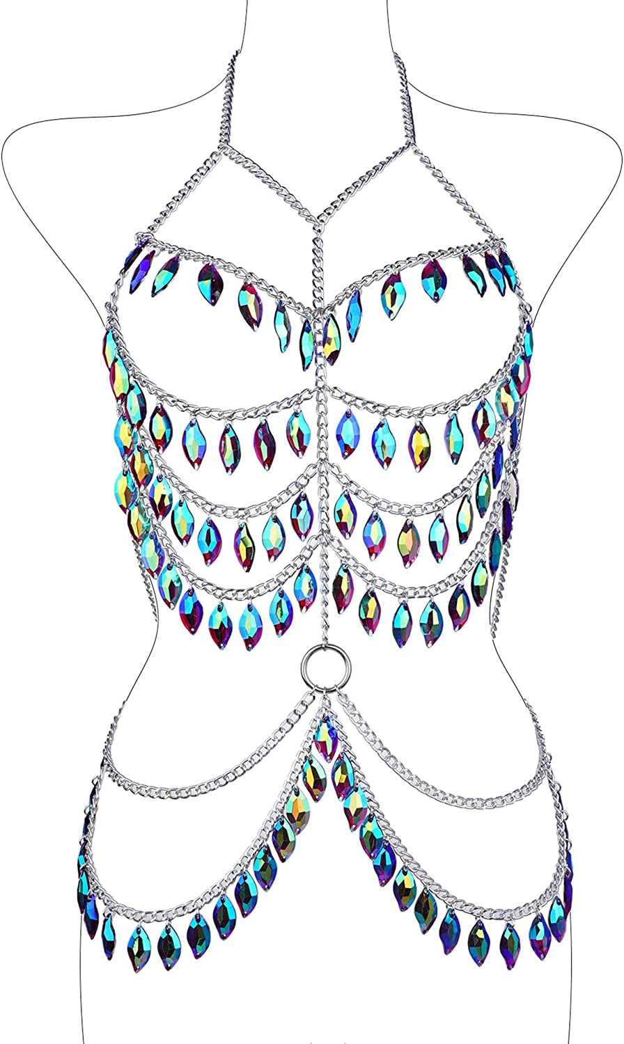 Ccbodily Body Chains Jewelry Accessories - Boho Crystal Tassel Bikini Set Beach Cosplay Bra Chain Body Jewelry for Women and Girls Apparel & Accessories > Jewelry > Body Jewelry CCbodily Style-14