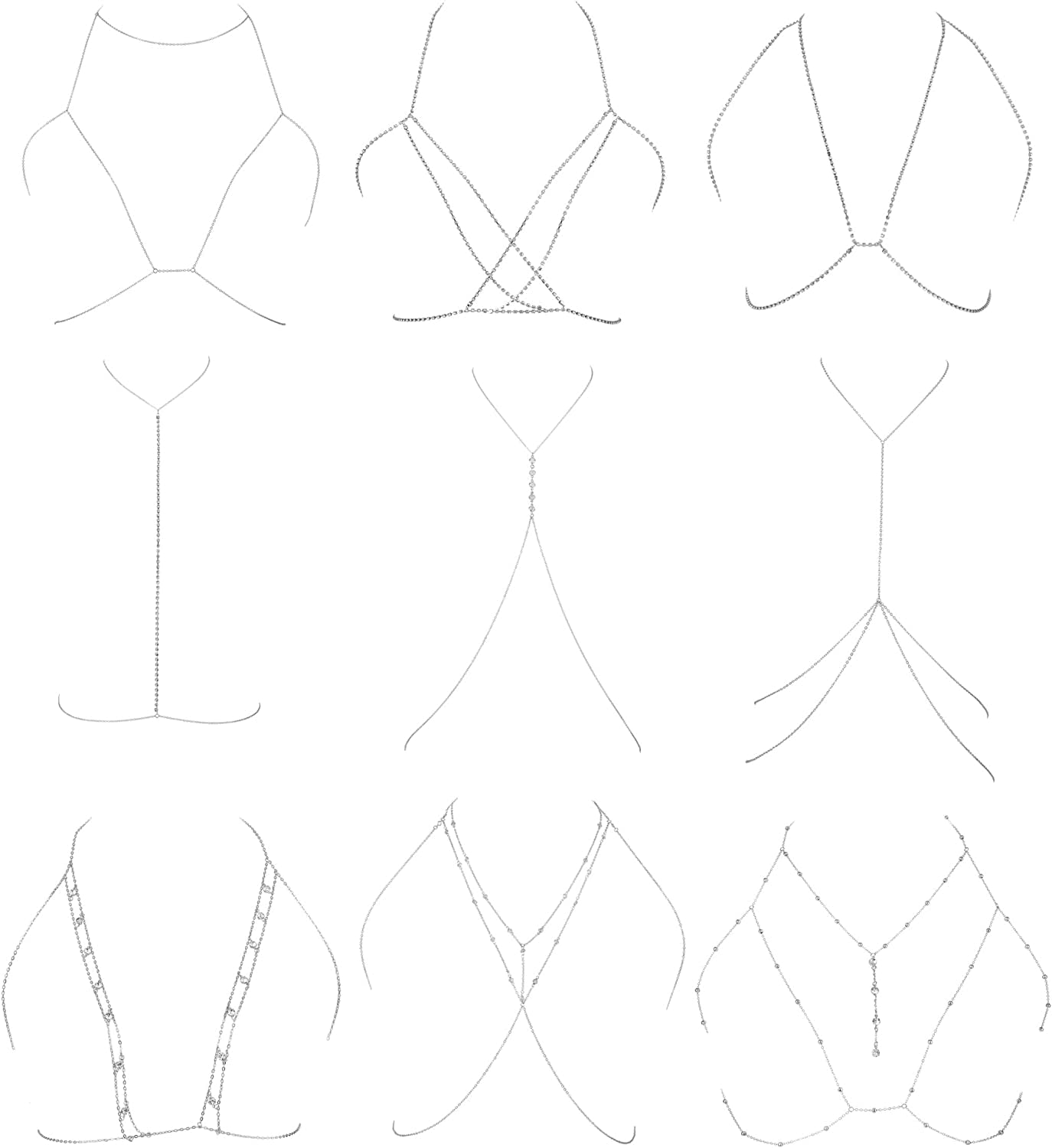 NICEIGHT 9PCS Body Chain for Women Sexy Bikini Bra Chain Necklace Belly Waist Chain for Summer Beach Length Adjustable Apparel & Accessories > Jewelry > Body Jewelry NICEIGHT Silver-tone