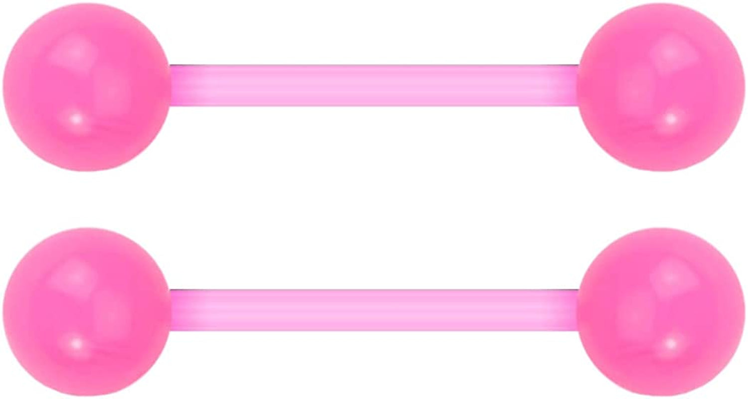 Forbidden Body Jewelry Nipple Rings, Tongue Rings, Nipple Piercing Jewelry, Nipple Jewelry, Flexible Acrylic Barbell Set 14G 16Mm (5/8 Inch) plus Free Bonus Barbell Apparel & Accessories > Jewelry > Body Jewelry Forbidden Body Jewelry Pink