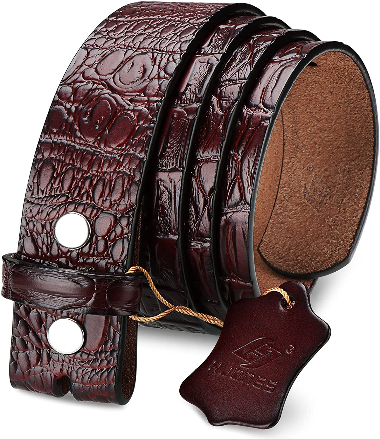 HJONES Men’S Replacement Belt No Buckle Belt Strap, Men'S Leather Belt with Silver Snap on Belt without Buckle 1 1/2” Wide Apparel & Accessories > Clothing Accessories > Belts HJones Brown-crocodile 34