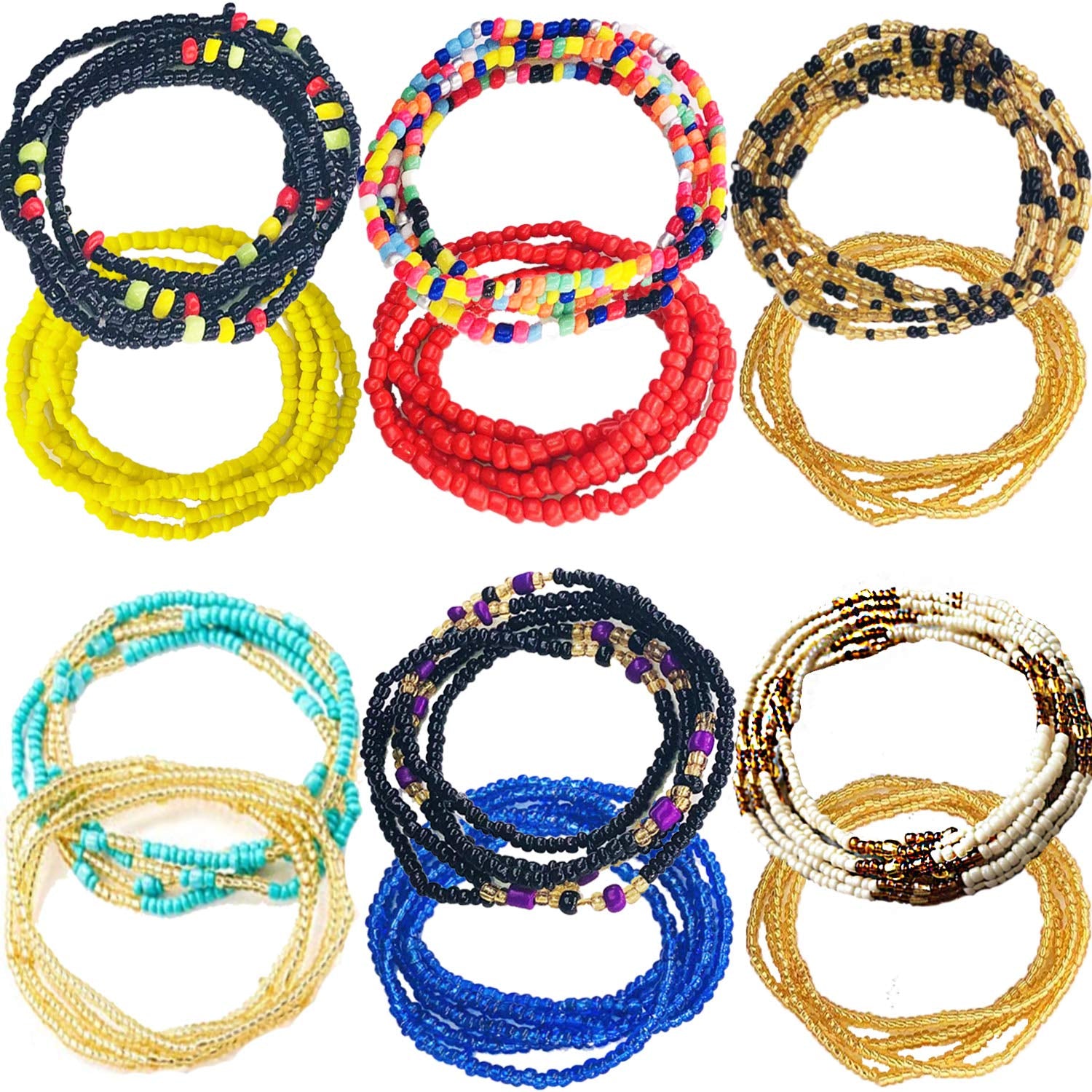 Tuoshei 12 Pieces Summer Jewelry Waist Bead Set Colorful Waist Bead Belly Bead African Waist Bead Body Chain Beaded Belly Chain Bikini Jewelry for Woman Girl (12PCS Style7) (Style 1) Apparel & Accessories > Jewelry > Body Jewelry Tuoshei style 1