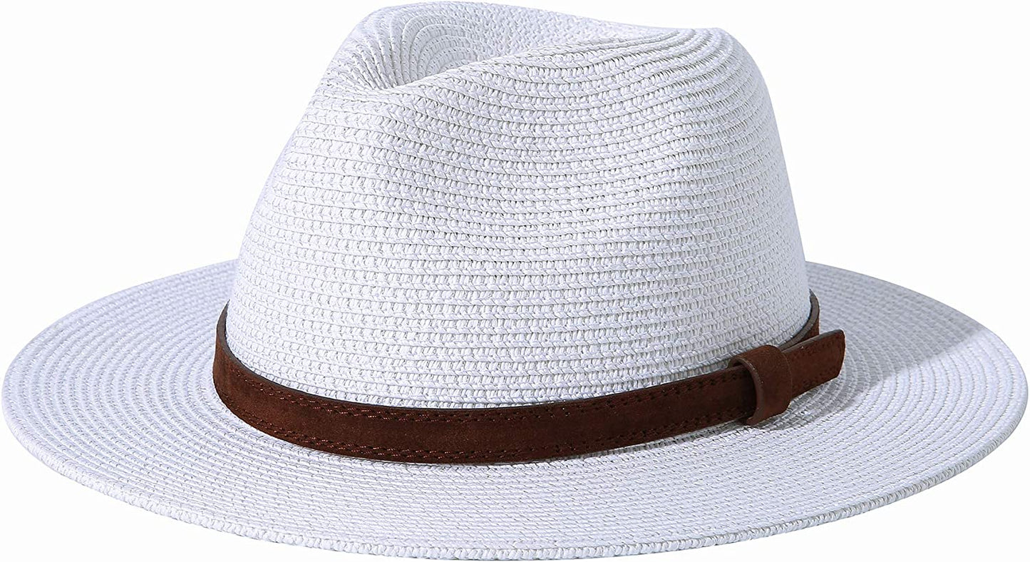 JOYEBUY Womens UPF50 Foldable Summer Straw Hat Wide Brim Fedora Sun Beach Hat Apparel & Accessories > Clothing Accessories > Hats JOYEBUY Y-brown Belt White