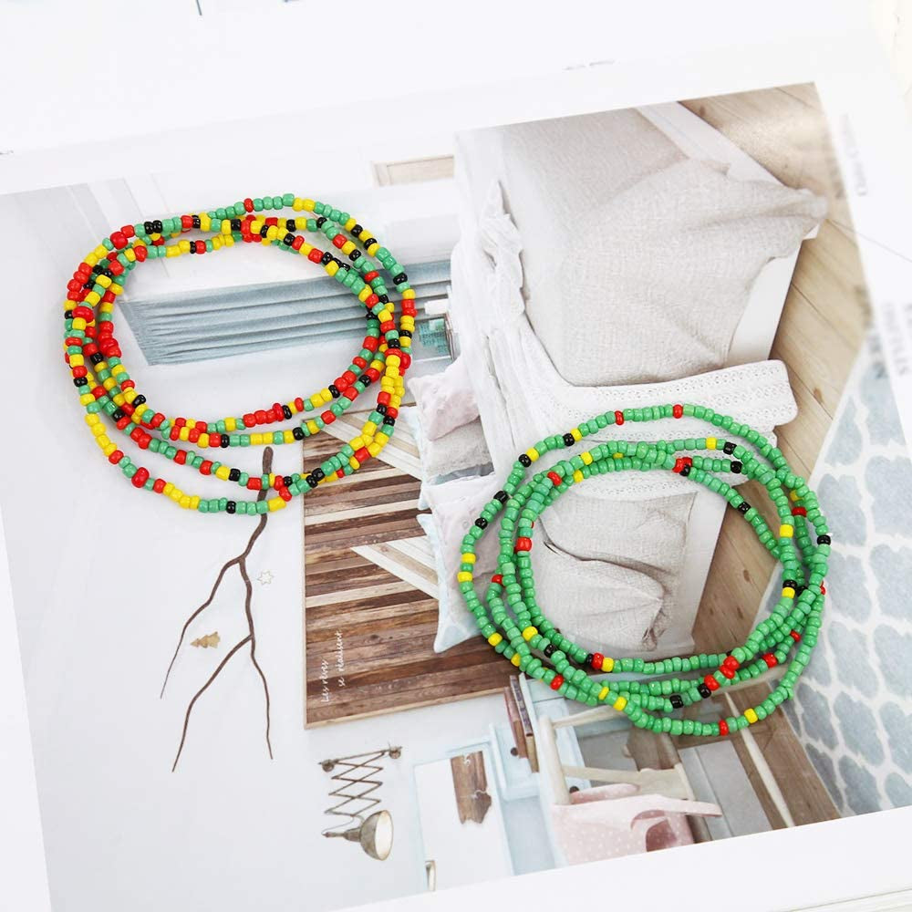 Colorful Waist Bead Chains, 4PC African Belly Body Chains, Elastic Waist Bead Set, Summer Bikini Jewelry for Women and Girls Apparel & Accessories > Jewelry > Body Jewelry yansport