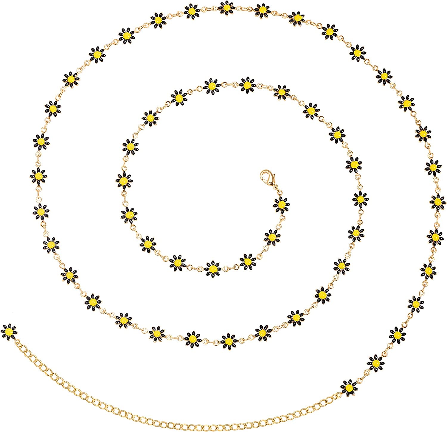 PEARLADA Minimalist Beach Bikini Body Chain 18K Gold Pearl Belly Chain Adjustable Shell Charms Trendy Jewelry Handmade for Women Sexy Waist Chain Apparel & Accessories > Jewelry > Body Jewelry PEARLADA 19. Black Daisy