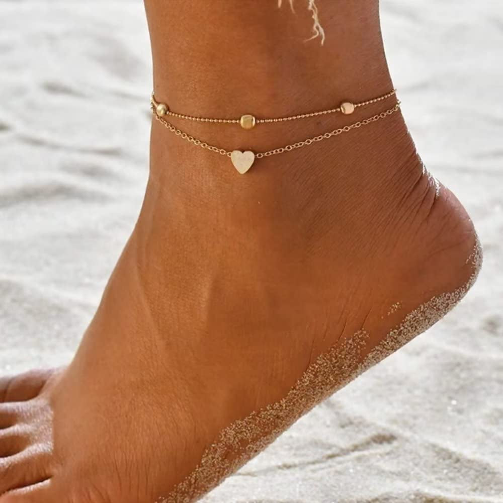 Love Heart Charm Ankle Bracelet Beach Ankle Bracelets Vintage Anklets Silver Layered Ankle Chain Foot Jewelry for Women and Girls Apparel & Accessories > Jewelry > Anklets Buymenow0 gold1