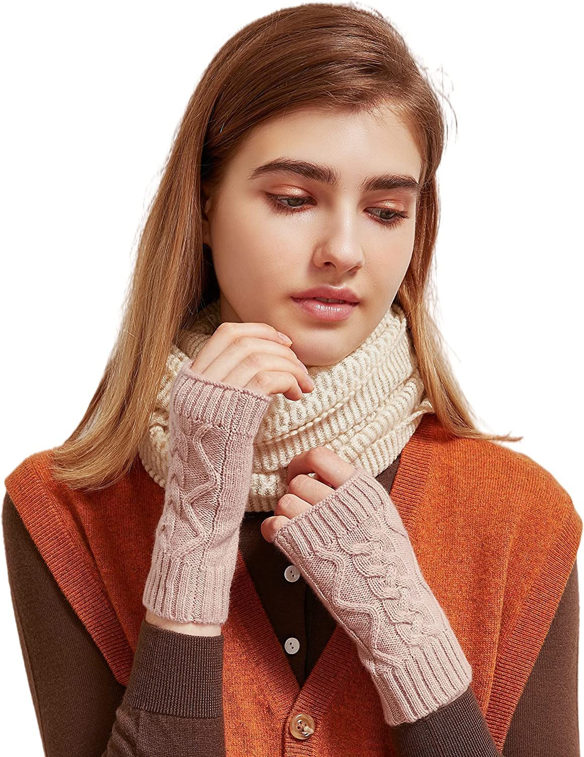 Pure Cashmere Mitten Gloves for Women in a Gift Box Apparel & Accessories > Clothing Accessories > Gloves & Mittens NUOHEMULE Pink