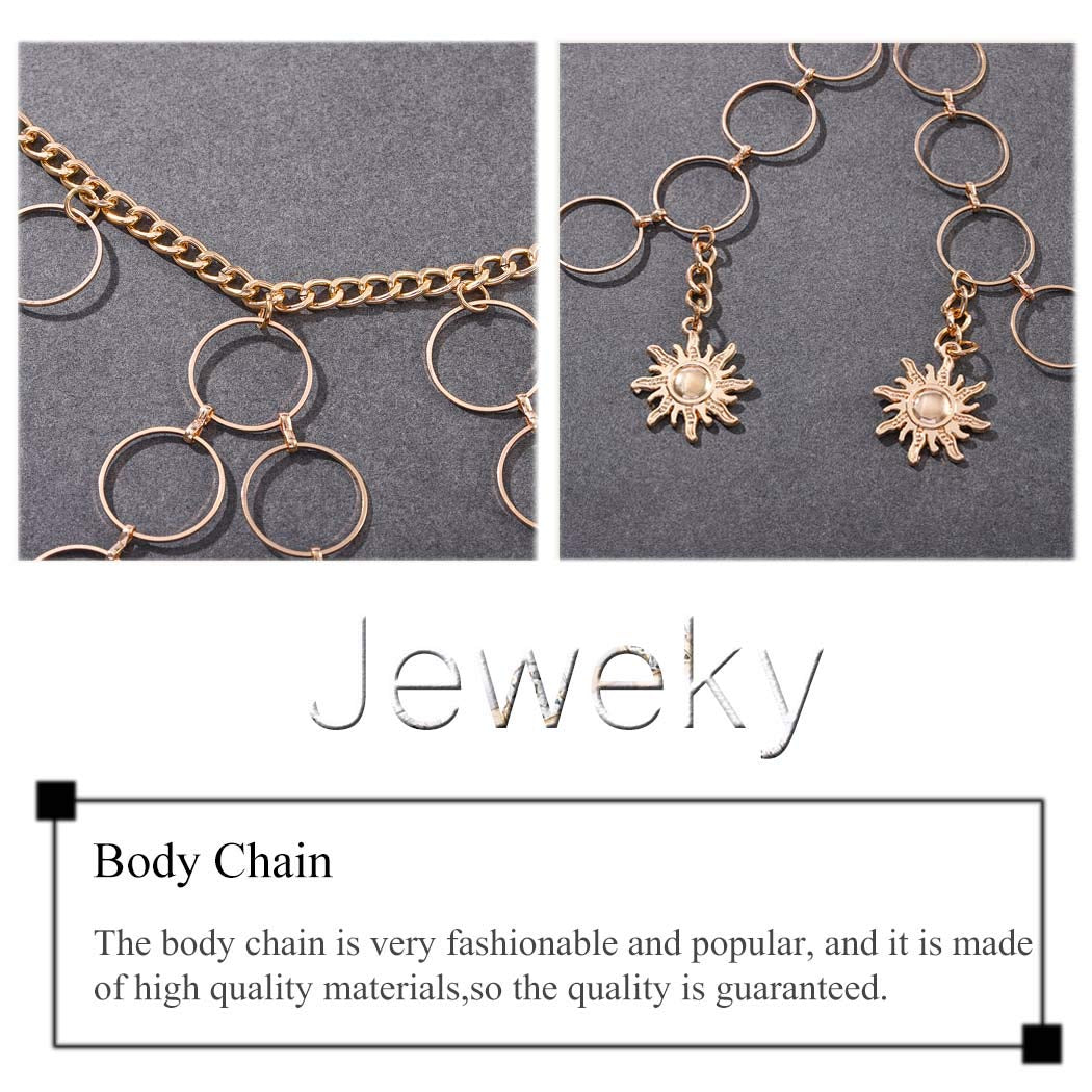 Jeweky Boho Circle Bra Chest Chain Gold Harness Crop Top Body Chains Beach Bikini Body Accessories Jewelry for Women and Girls Apparel & Accessories > Jewelry > Body Jewelry Artist Unknown