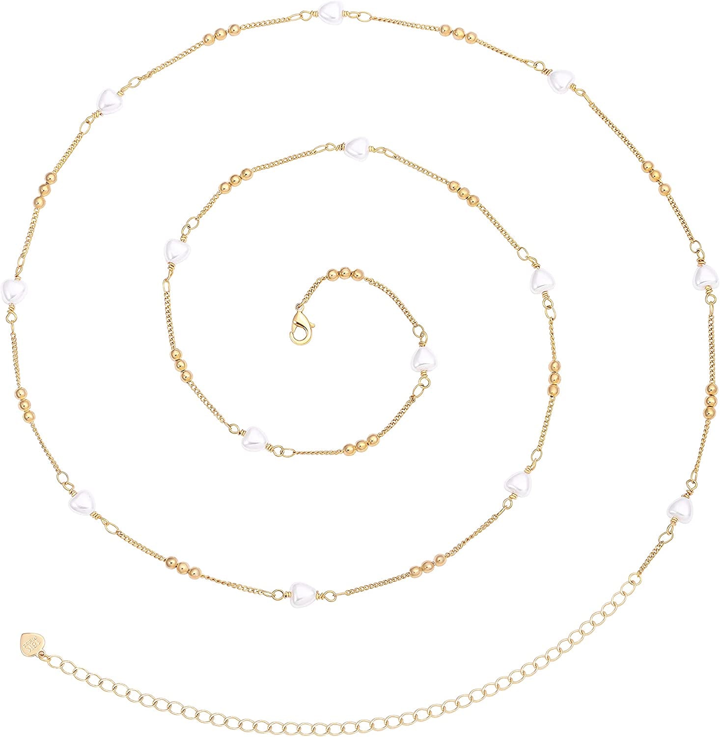 PEARLADA Minimalist Beach Bikini Body Chain 18K Gold Pearl Belly Chain Adjustable Shell Charms Trendy Jewelry Handmade for Women Sexy Waist Chain Apparel & Accessories > Jewelry > Body Jewelry PEARLADA 4. Pearl Beads heart