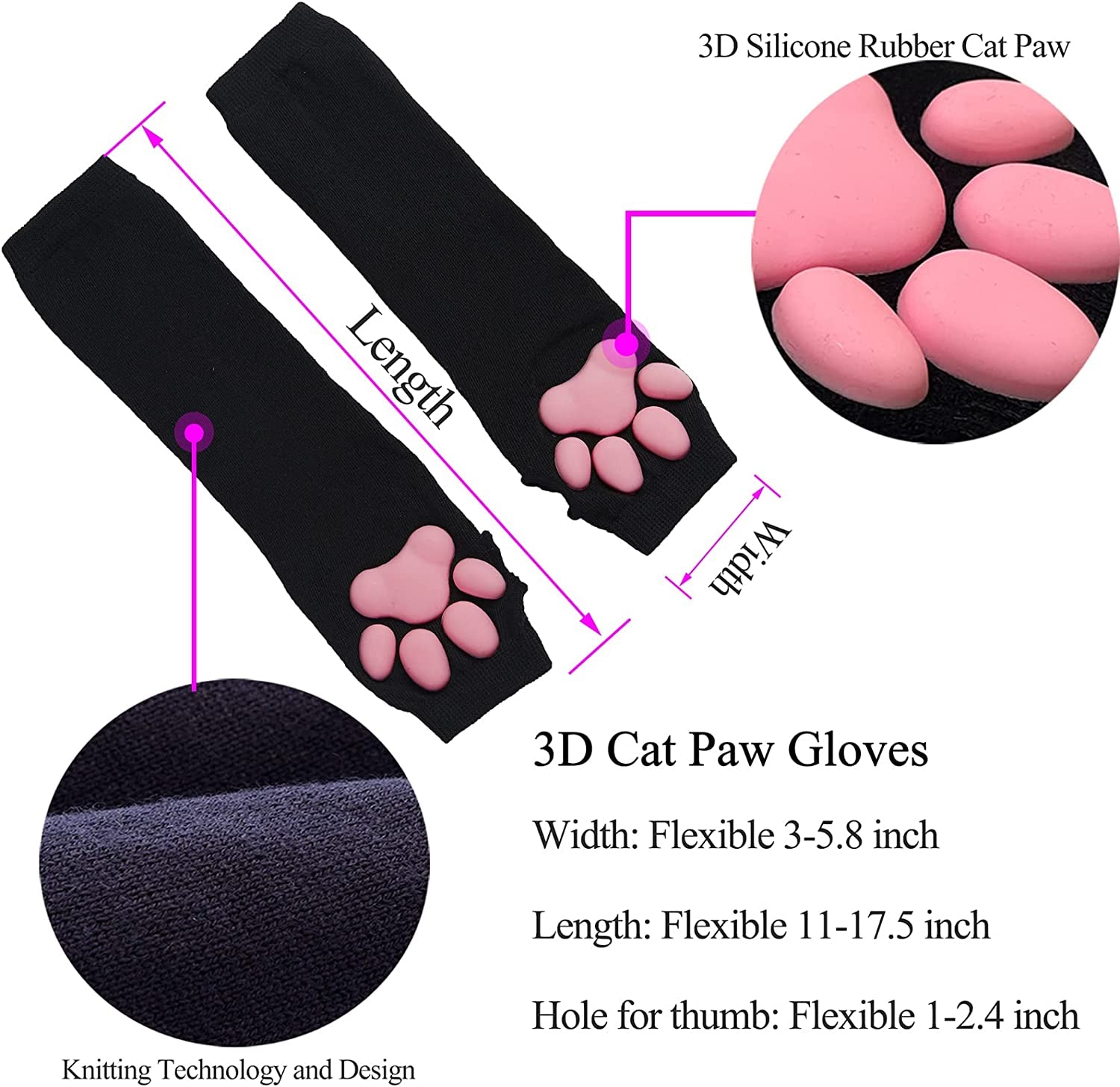 Cute Cat Paw Mittens Gloves, Kawaii Cat Cosplay Kawaii Soft 3D Toes Beans Fingerless Cat Claw Paws Pad Sleeve Apparel & Accessories > Clothing Accessories > Gloves & Mittens HOMEGYMFREE
