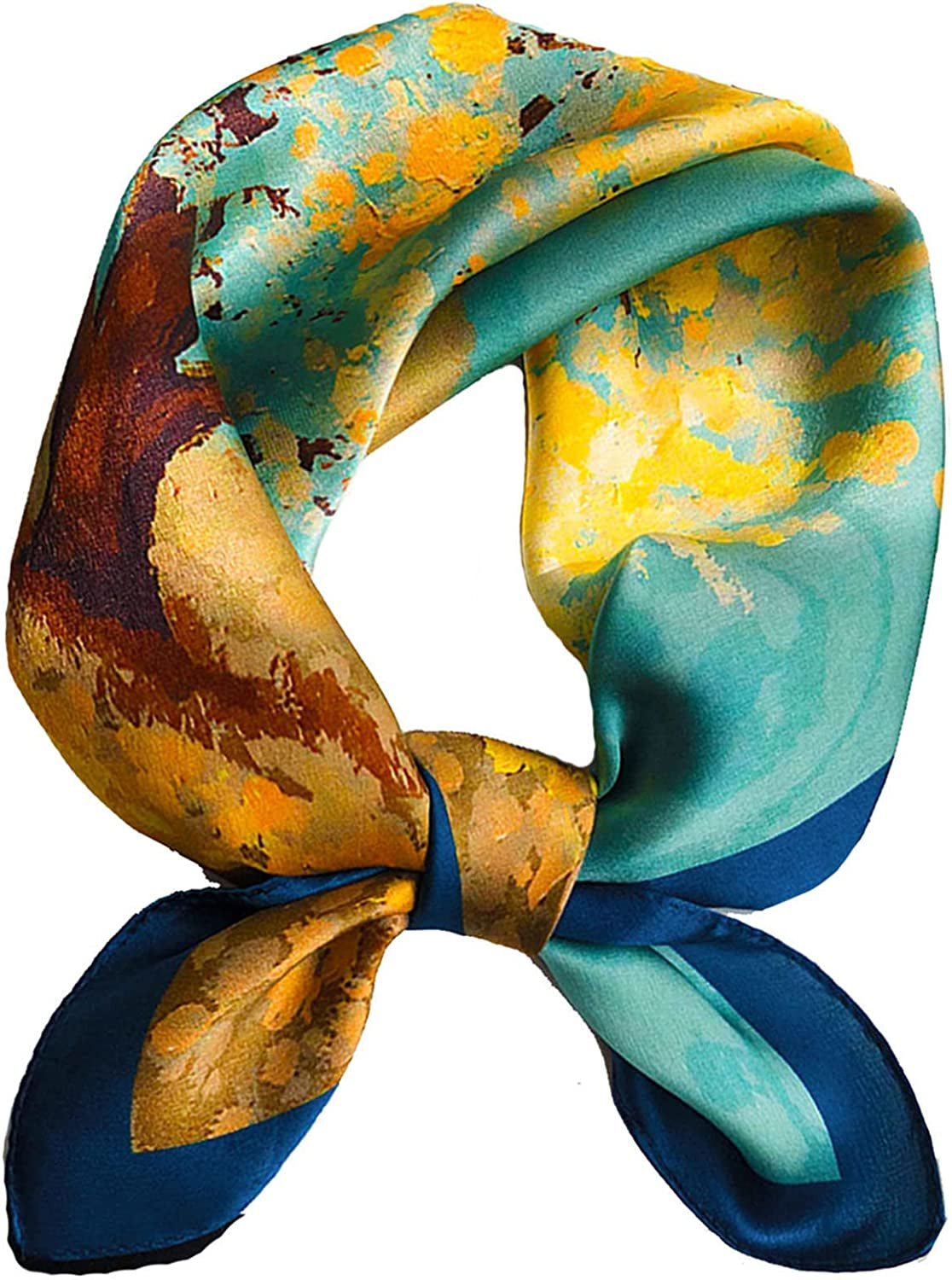 Fashion Hair Scarf for Women Lightweight Silk Feeling Head Scarves Square Bandanas 27.5× 27.5 Inches Apparel & Accessories > Clothing Accessories > Bandanas & Headties Roizsx B-green Oil Painting