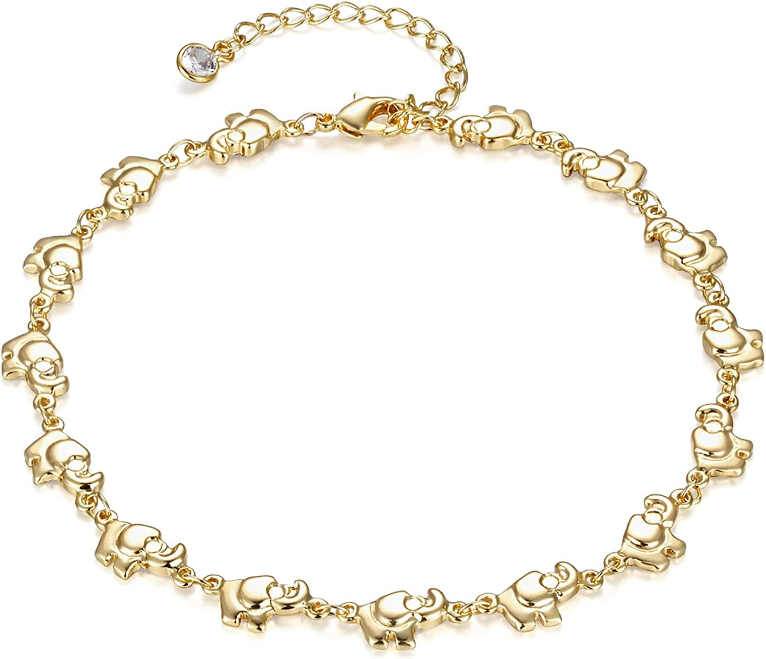 LOYATA Dainty Ankle Bracelet,14K Gold Plated Tiny Bead Anklet Dainty White Cubic Zirconia Cross Tassel Foot Chain Cute Lucky Moon Evil Eye Foot Jewelry Boho Anklets for Women Apparel & Accessories > Jewelry > Anklets LOYATA Elephant
