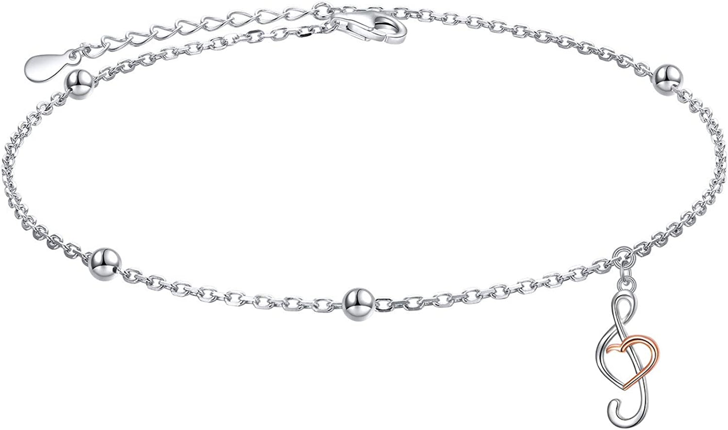 DAOCHONG Anklet for Women S925 Sterling Silver Adjustable Foot Chain Ankle Bracelet Anklets Jewelry Apparel & Accessories > Jewelry > Anklets harmonyball jewelry 03_Music Note