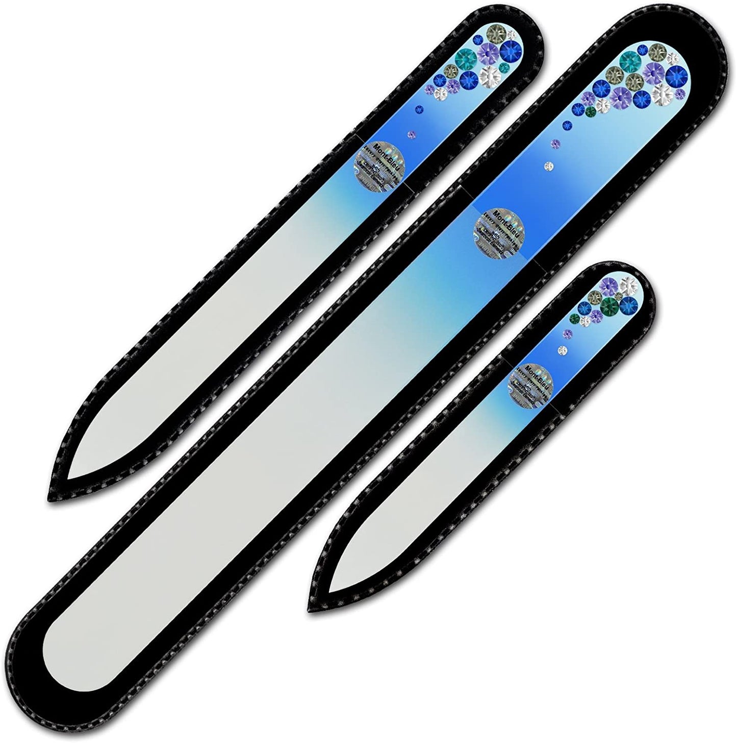 Mont Bleu Set of 3 Glass Nail Files Hand Decorated with Crystals - Handmade Gifts - Czech Tempered Glass - Excellent Nail Filing Tools - the Best Gifts - Crystal Nail File Health & Beauty > Personal Care > Cosmetics > Cosmetic Tools > Nail Tools Mont Bleu Blue