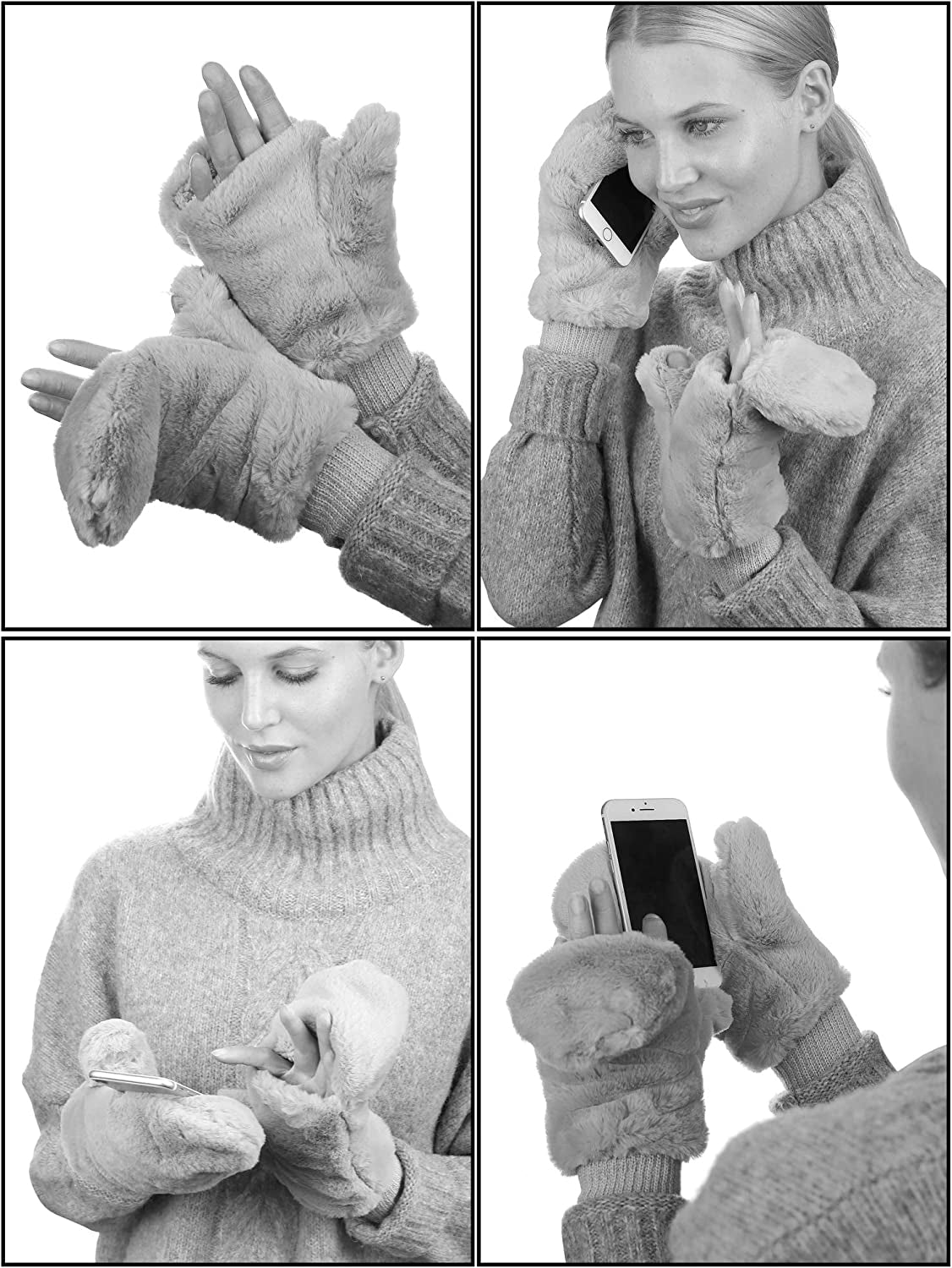 C.C Women'S Faux Fur Wrist Length Fingerless Sherpa Lined Convertible Mittens Gloves Apparel & Accessories > Clothing Accessories > Gloves & Mittens C.C