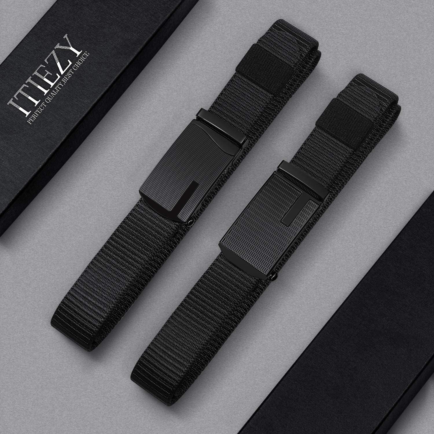 ITIEZY Men'S Nylon Ratchet Belt 2Pack, Adjustable Web Military Tactical Belt with Automatic Slide Buckle, Trim to Fit Apparel & Accessories > Clothing Accessories > Belts ITIEZY