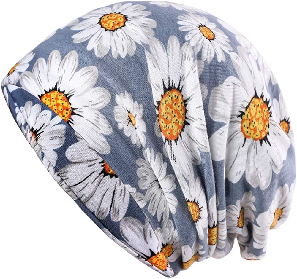 HONENNA Printed Turban Headband Chemo Cap Soft Sleep Beanie Apparel & Accessories > Clothing Accessories > Headwear HONENNA Grey Chrysanthemum
